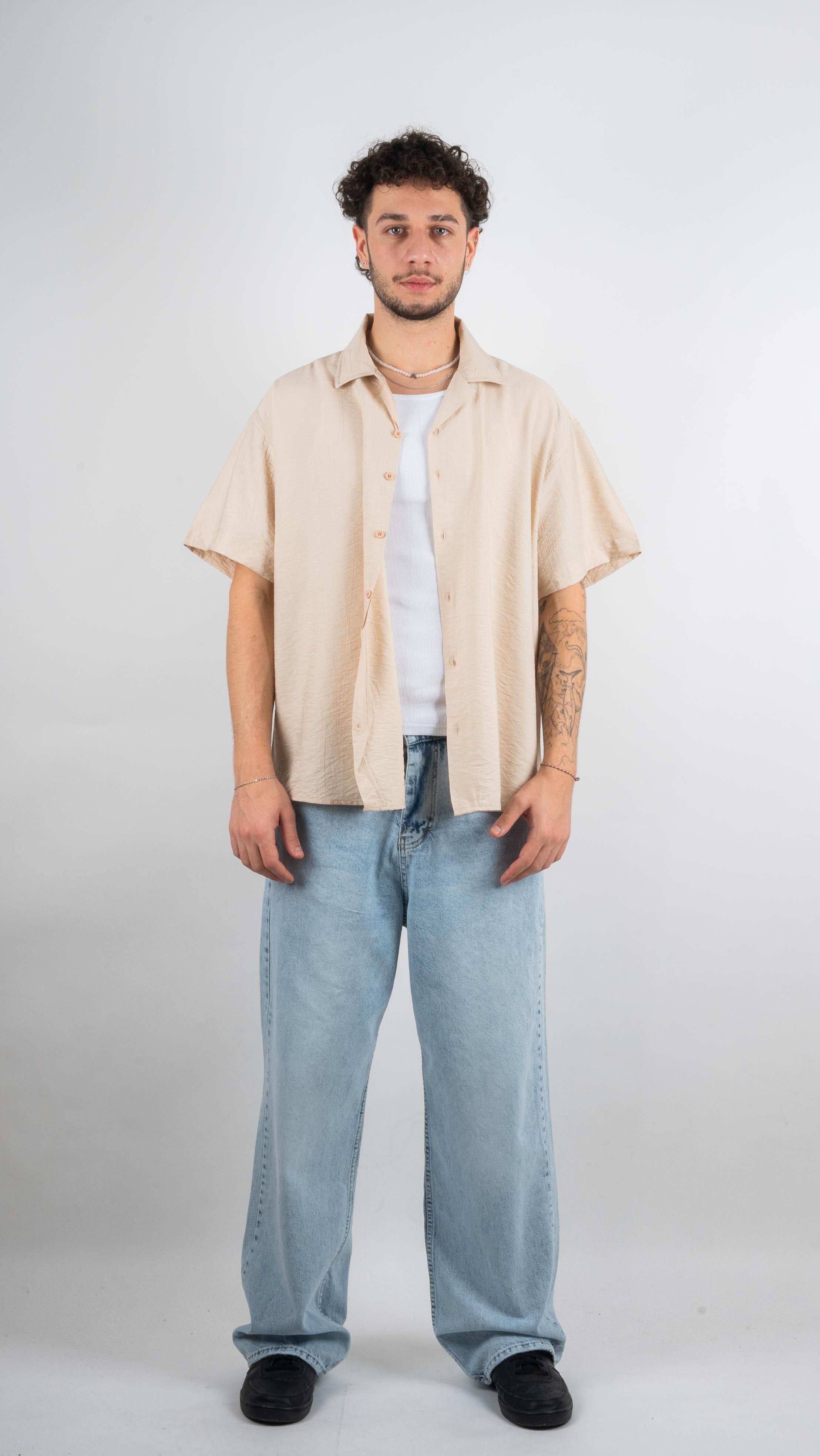 Basic Krem Oversize Gömlek 