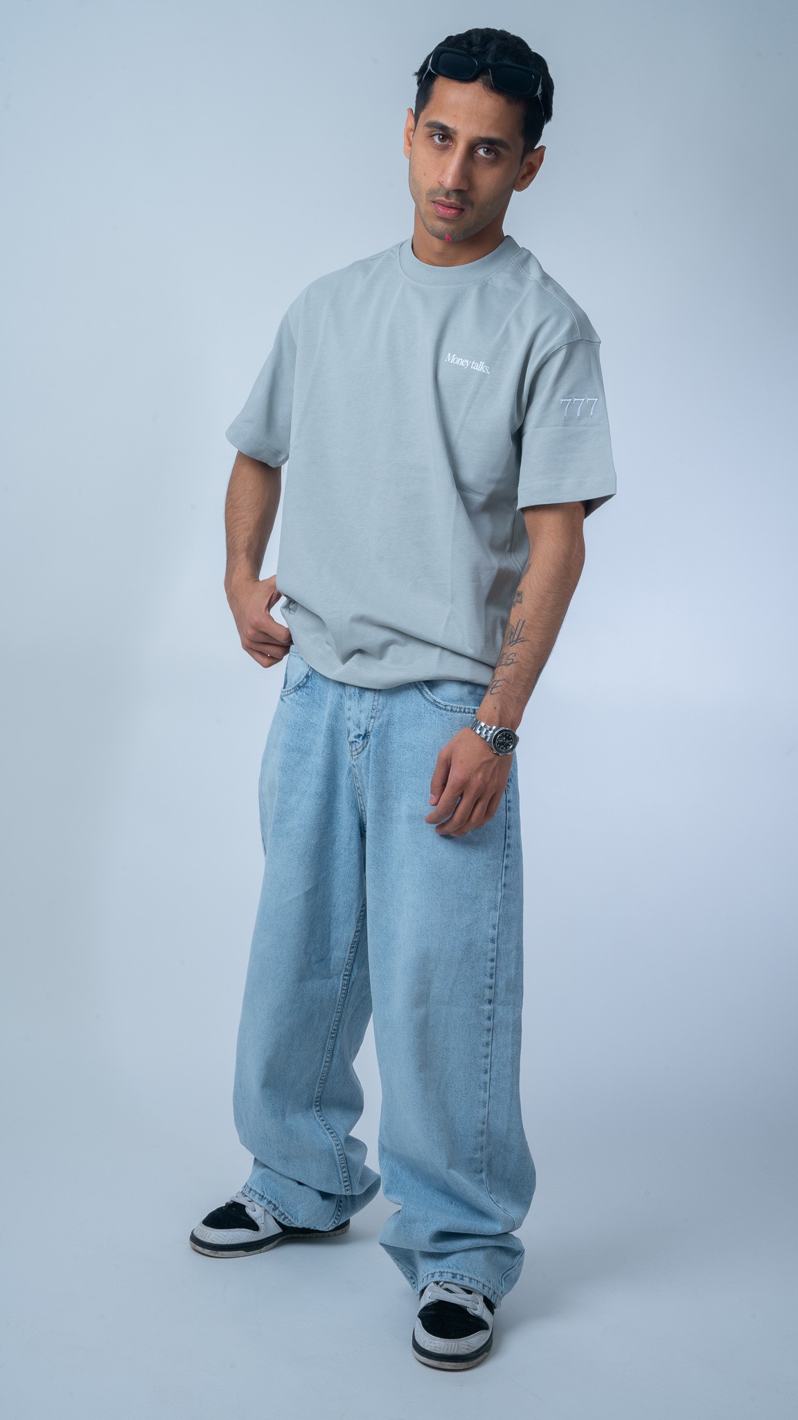 MONEY TALKS Baskılı Gri Oversize T-Shirt