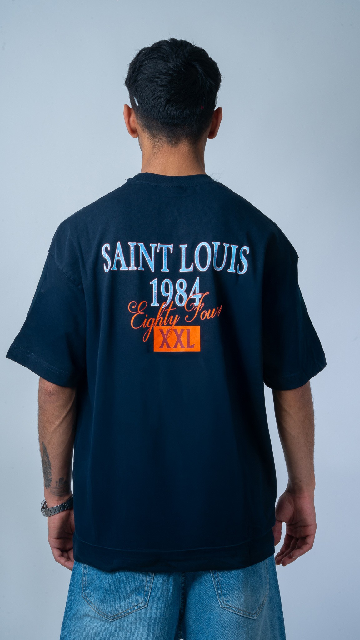 SAINT LOUIS Baskılı Lacivert Oversize T-Shirt