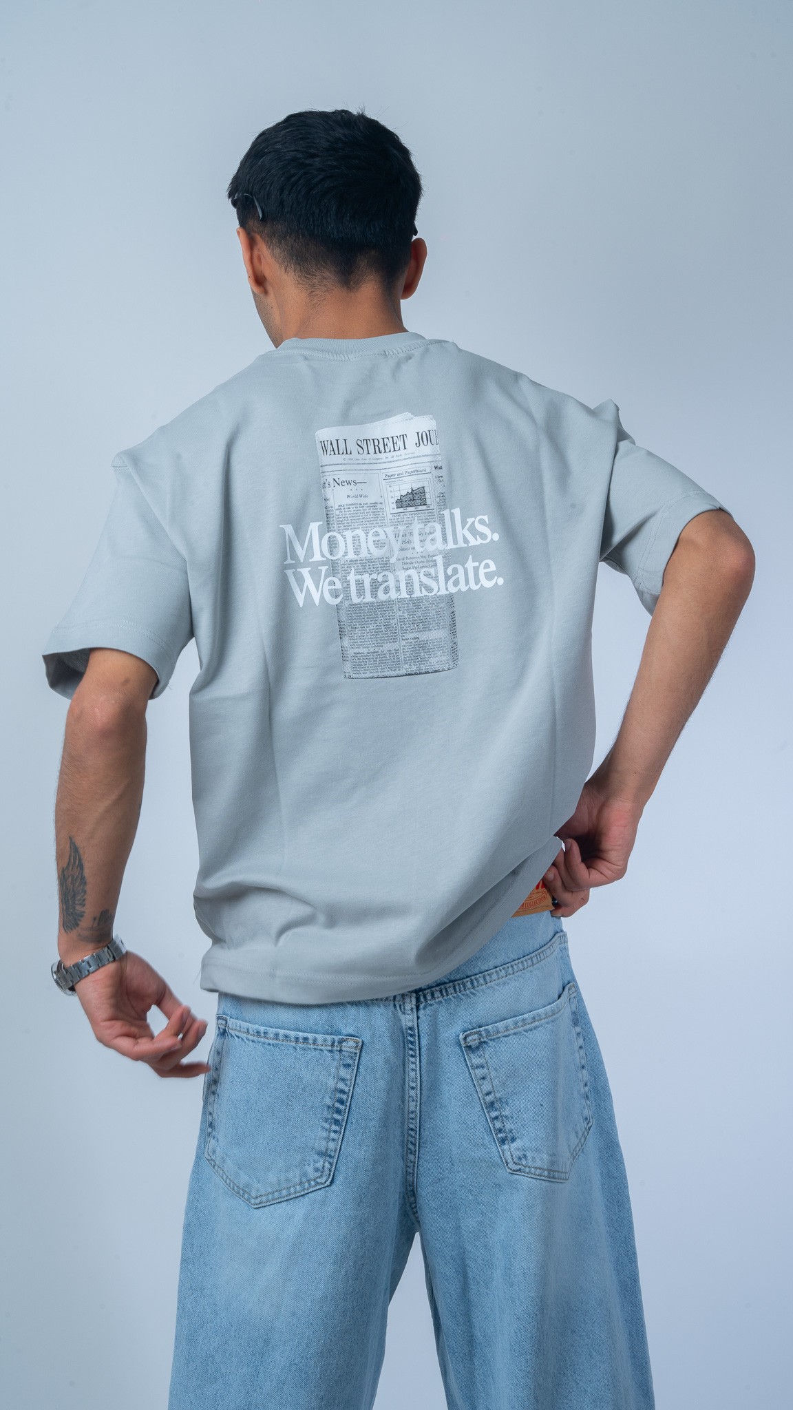 MONEY TALKS Baskılı Gri Oversize T-Shirt