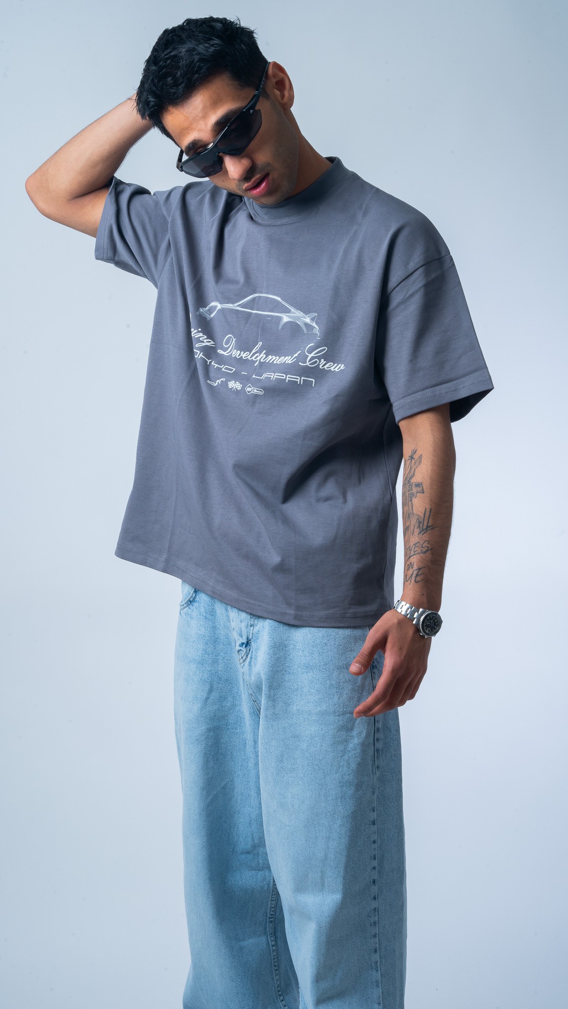 PORSCHE Baskılı Gri Oversize T-Shirt