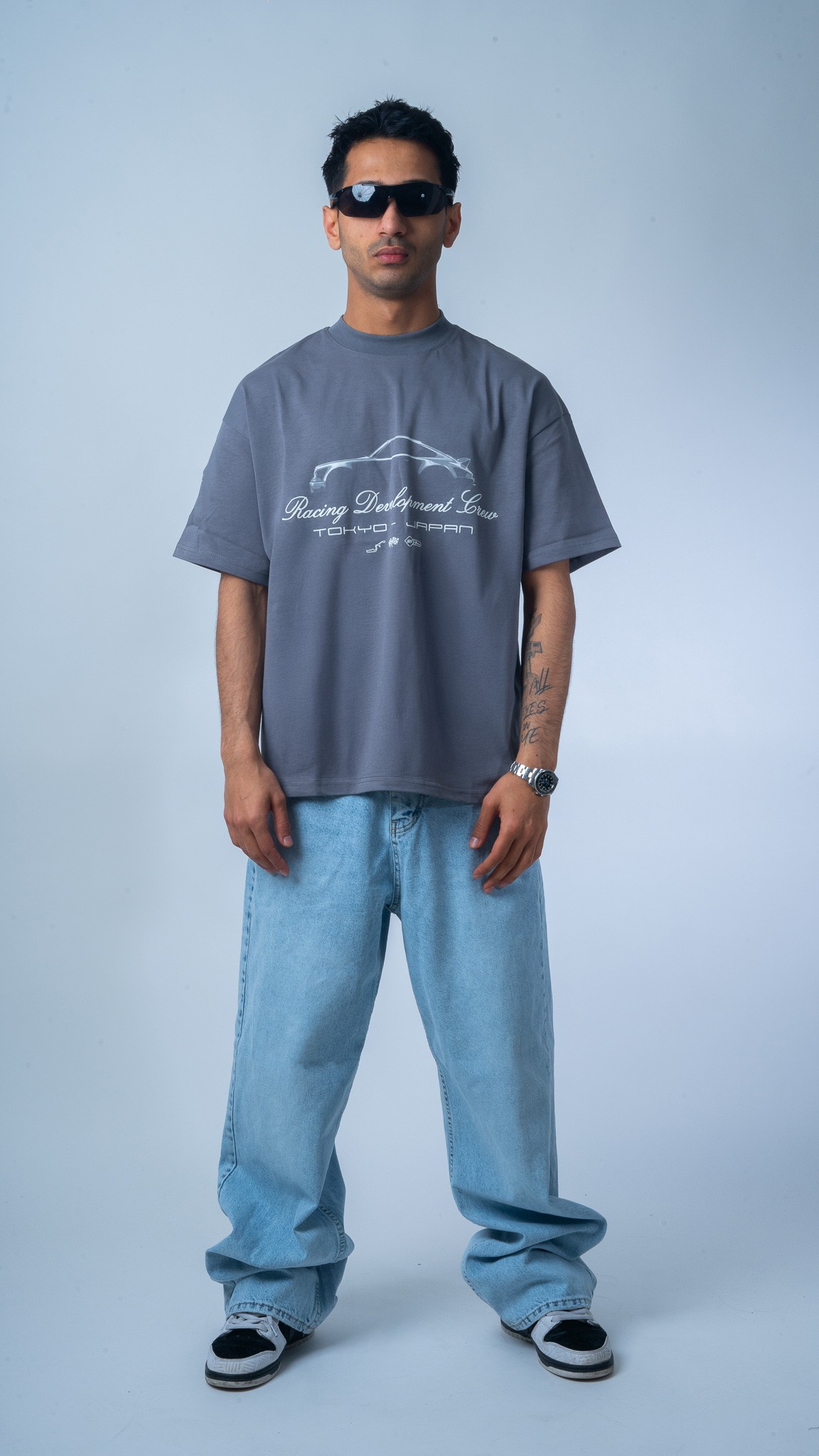 PORSCHE Baskılı Gri Oversize T-Shirt