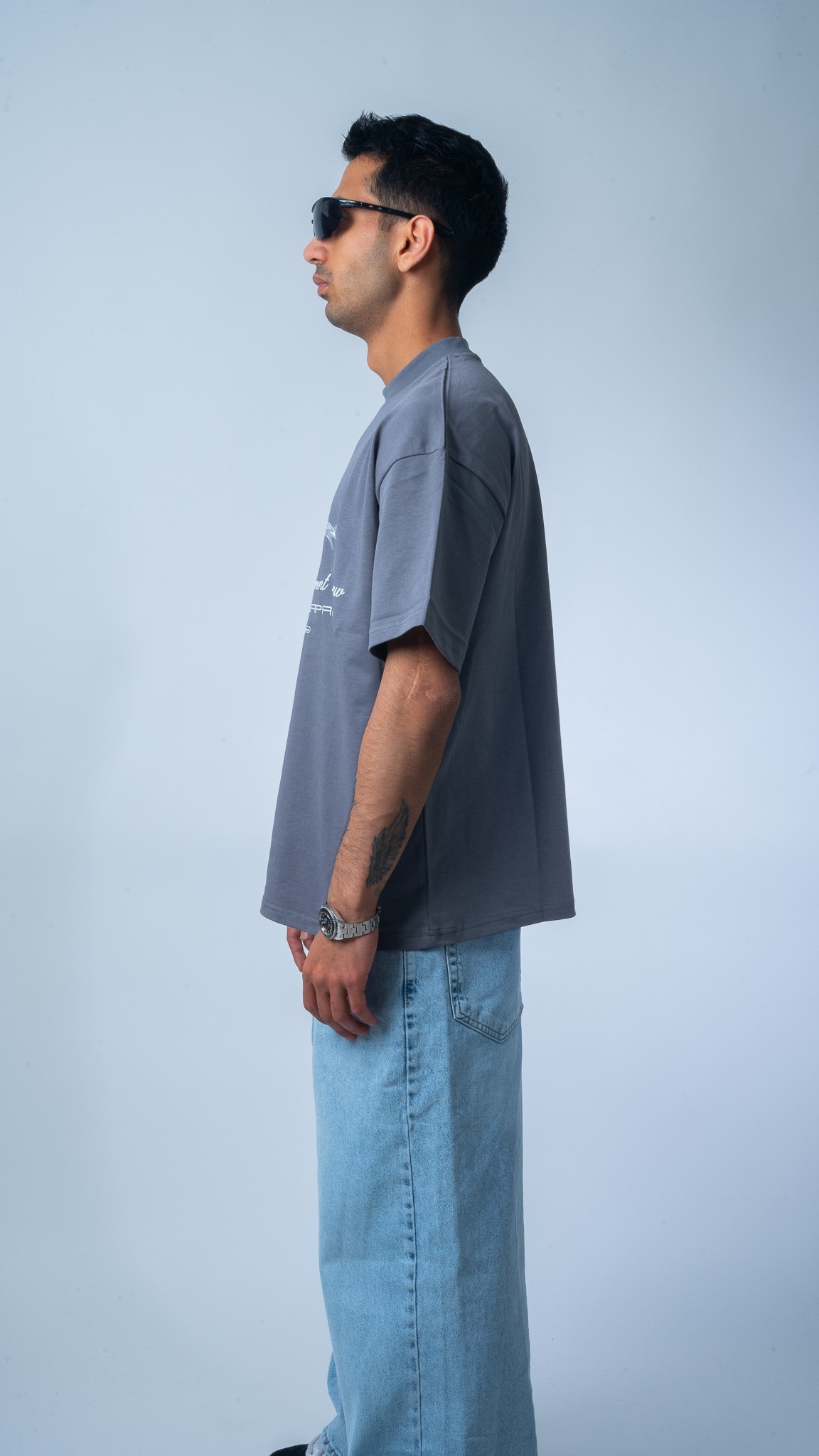 PORSCHE Baskılı Gri Oversize T-Shirt