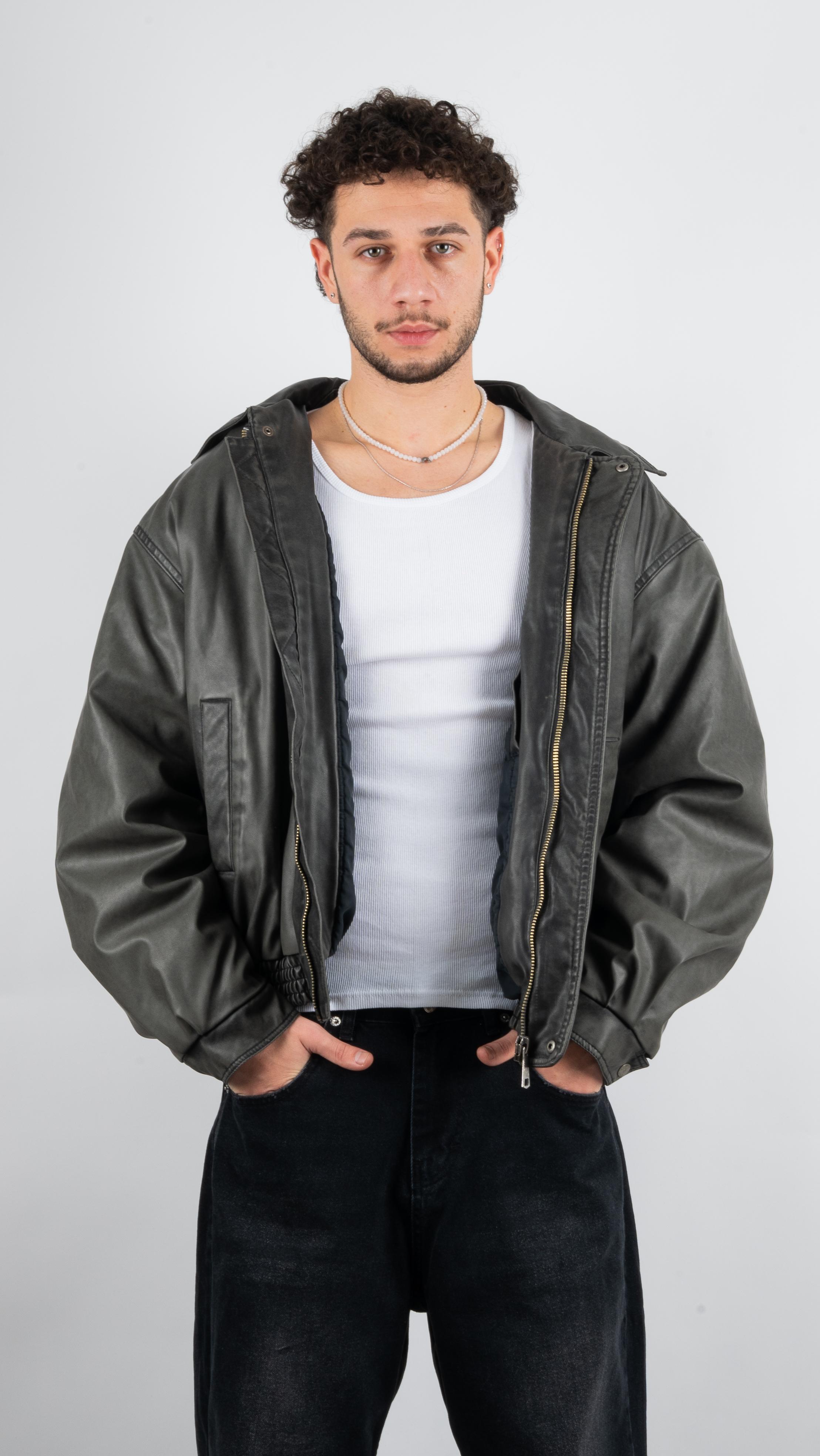 Eskitme Bomber Oversize Deri Ceket 