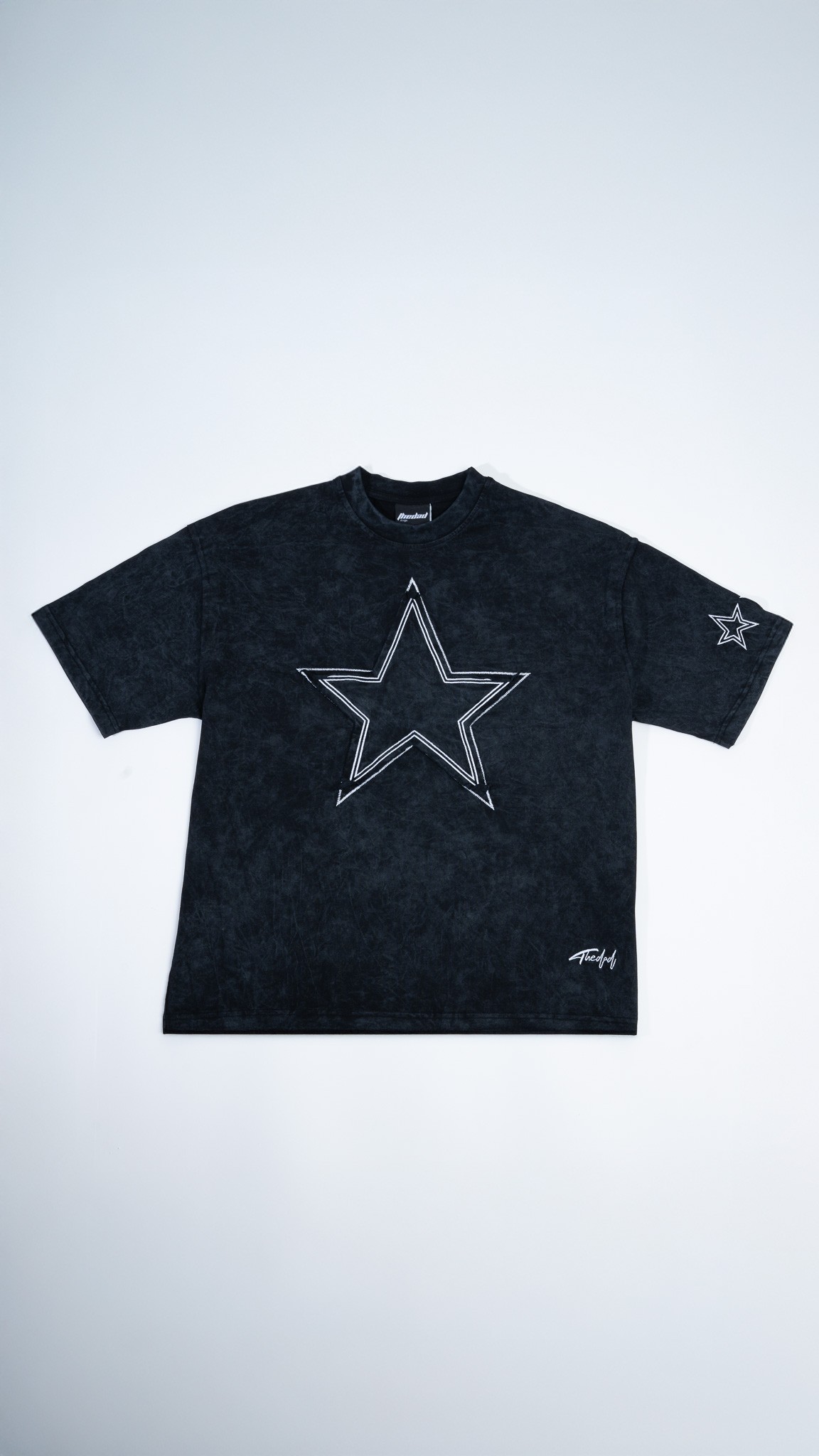 Yıldız Baskılı Oversize Siyah T-Shirt