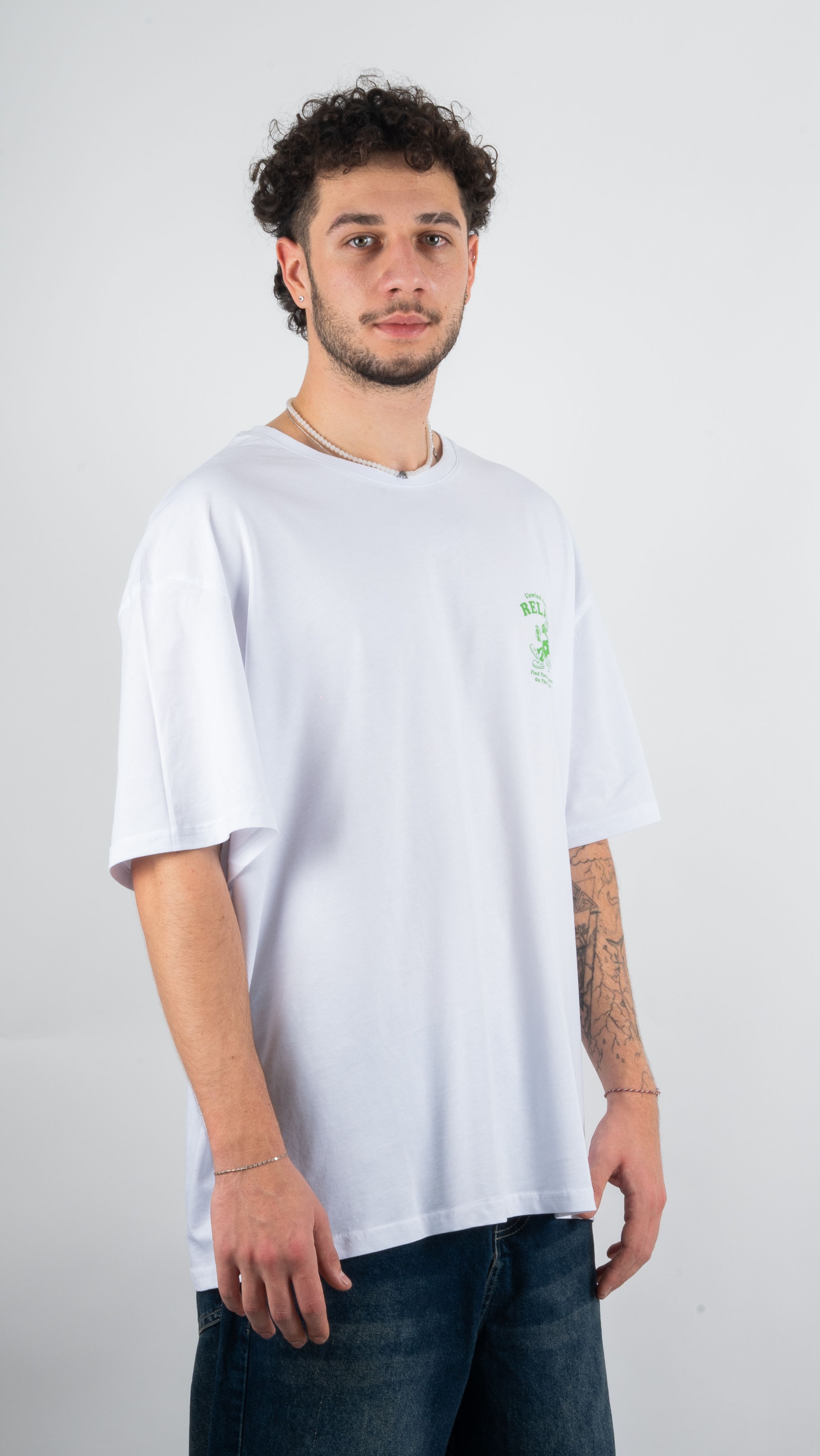 RELAX Baskılı Beyaz Oversize T-Shirt