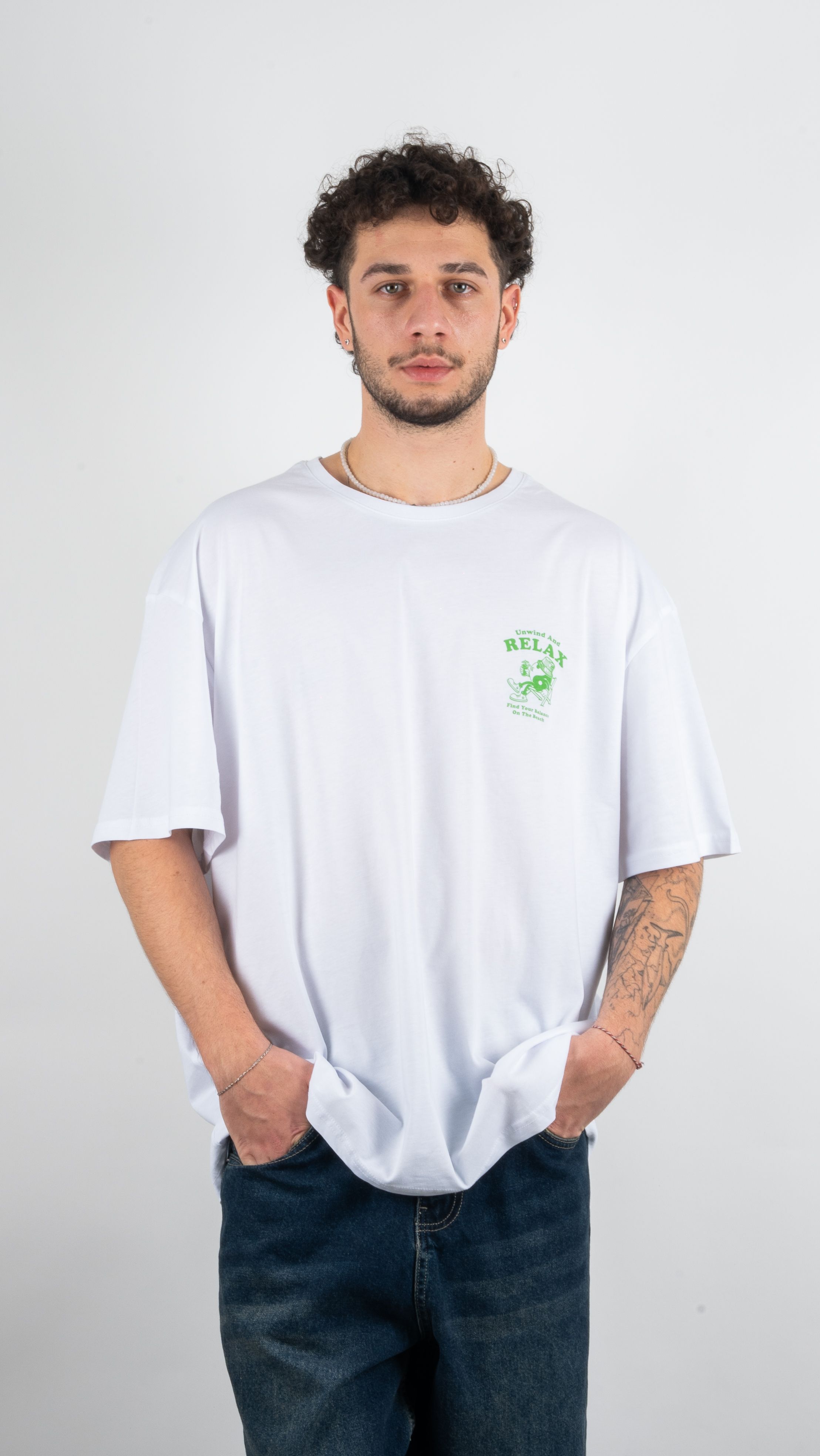 RELAX Baskılı Beyaz Oversize T-Shirt