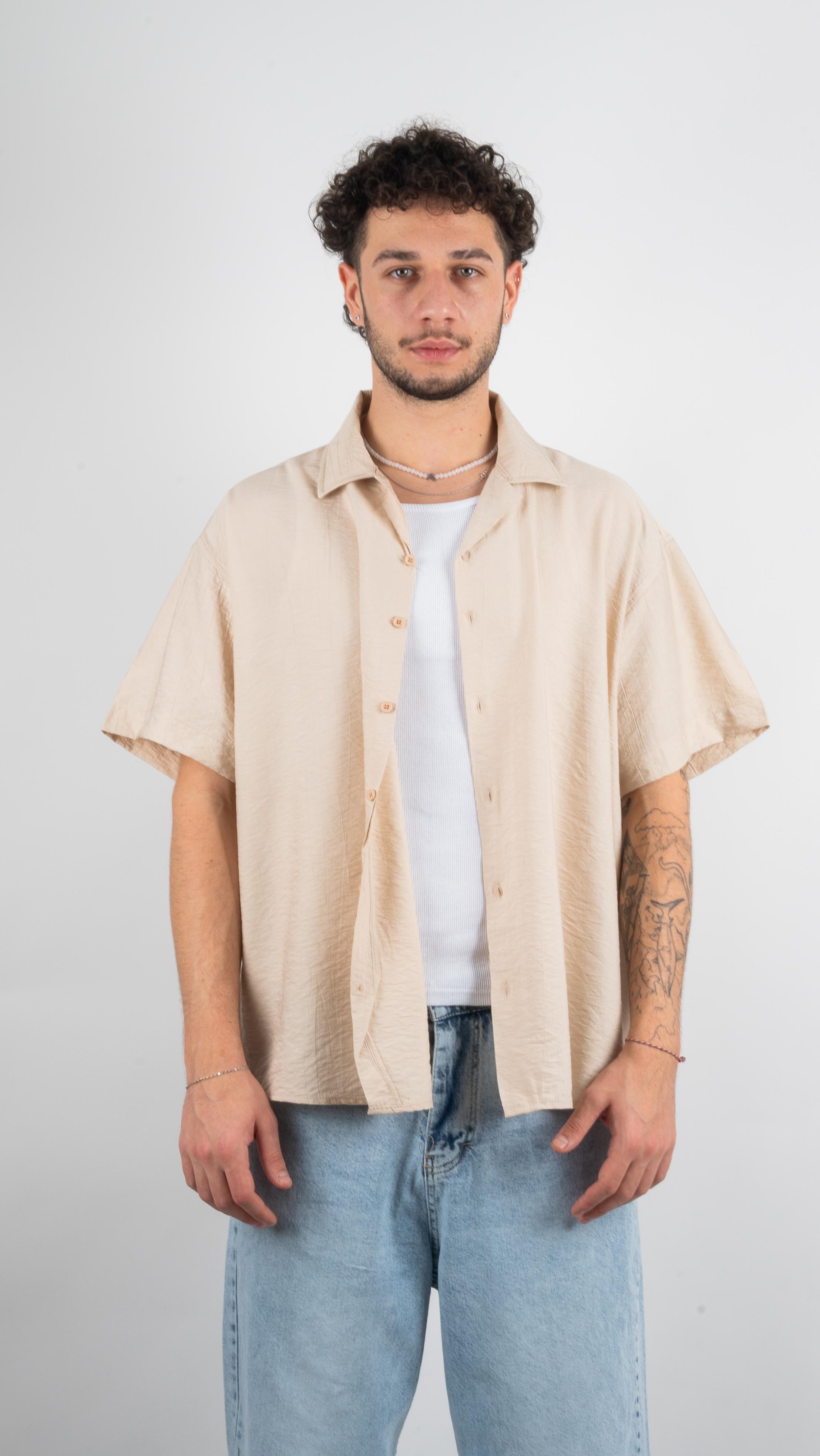 Basic Krem Oversize Gömlek 