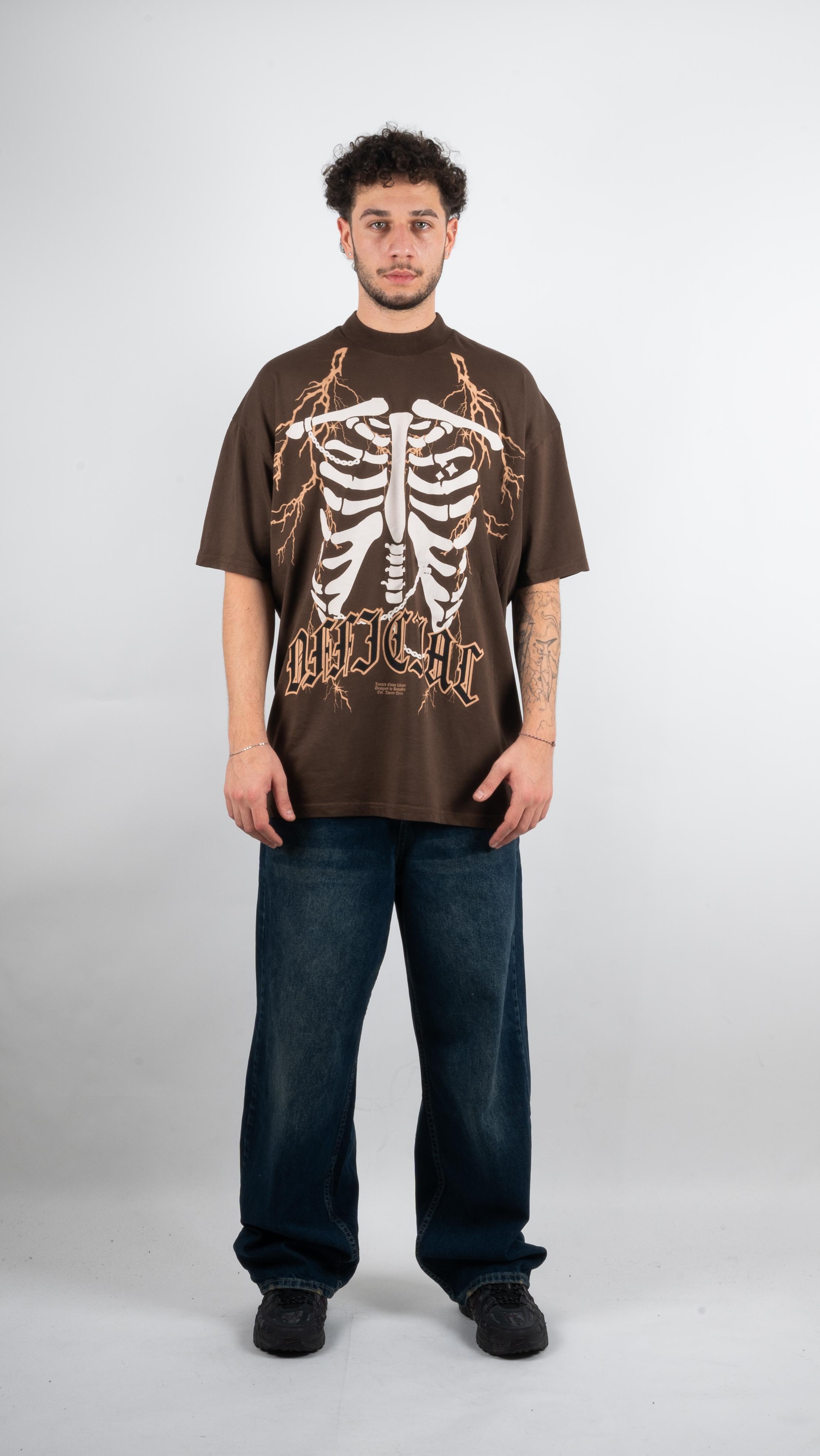 SKELETON Baskılı Kahverengi Oversize T-Shirt