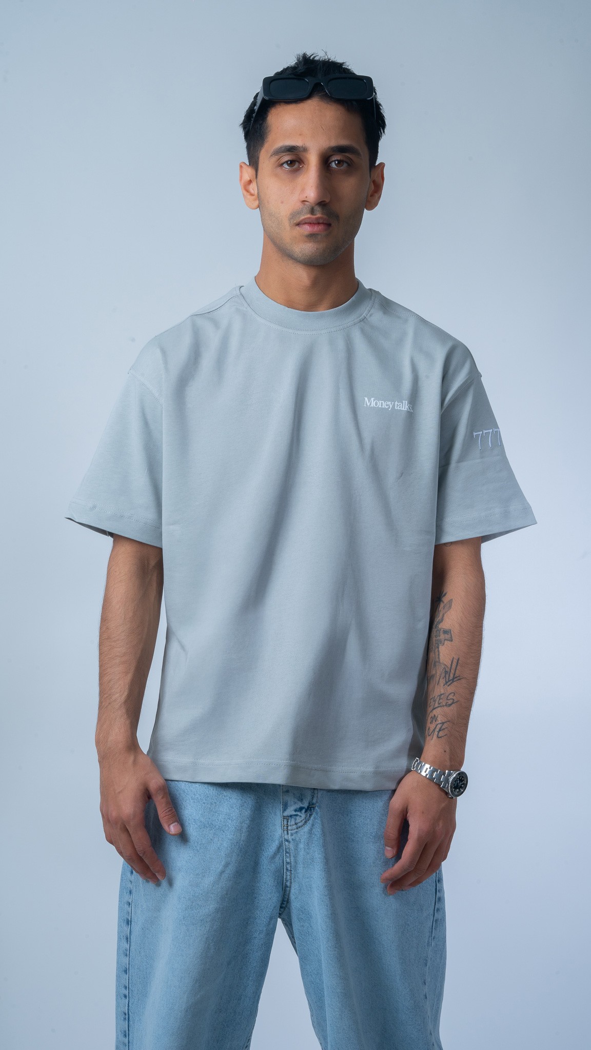 MONEY TALKS Baskılı Gri Oversize T-Shirt