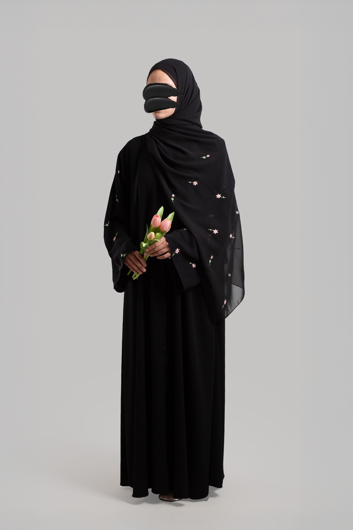 Nakışlı Abaya - Siyah