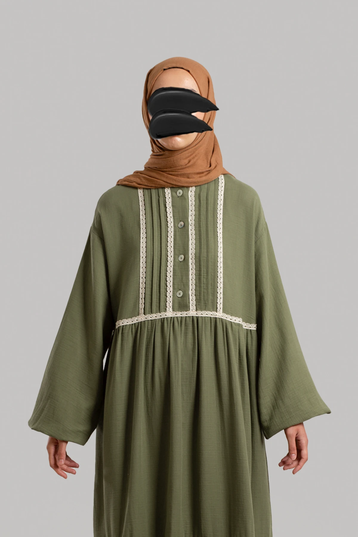 Güpür Detaylı Müslin Elbise