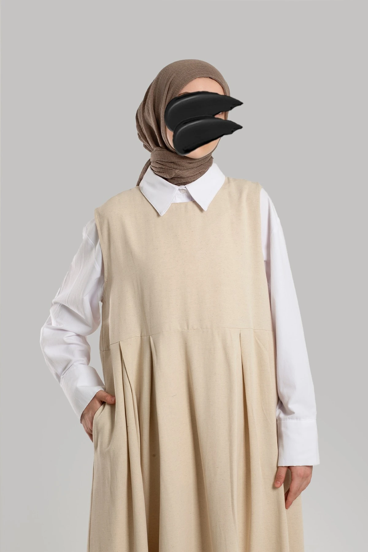 Keten Pile Detaylı Jile Elbise