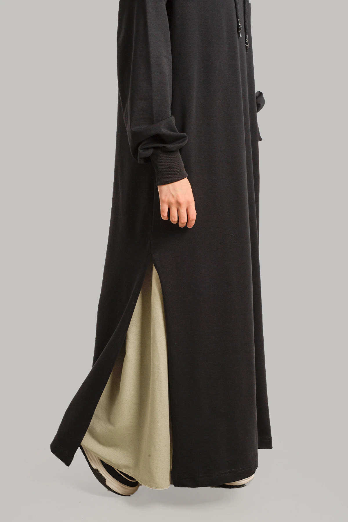 Düz Kapşonlu Pamuklu Elbise