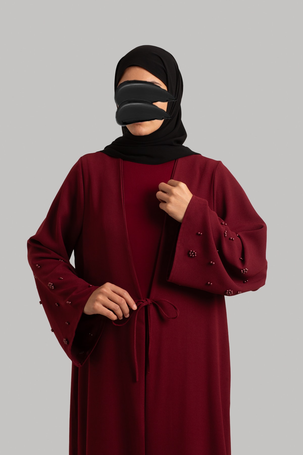 Boncuk Detaylı Abaya - Bordo