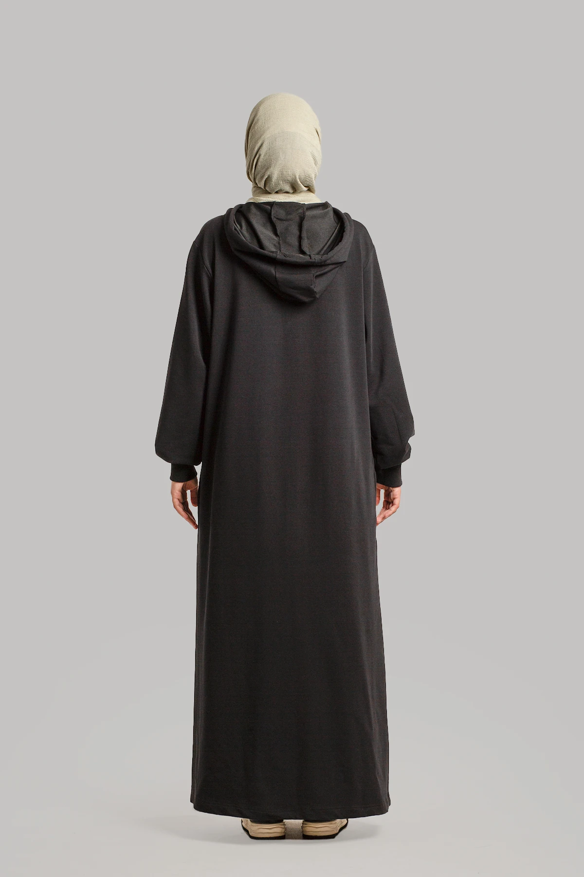 Düz Kapşonlu Pamuklu Elbise