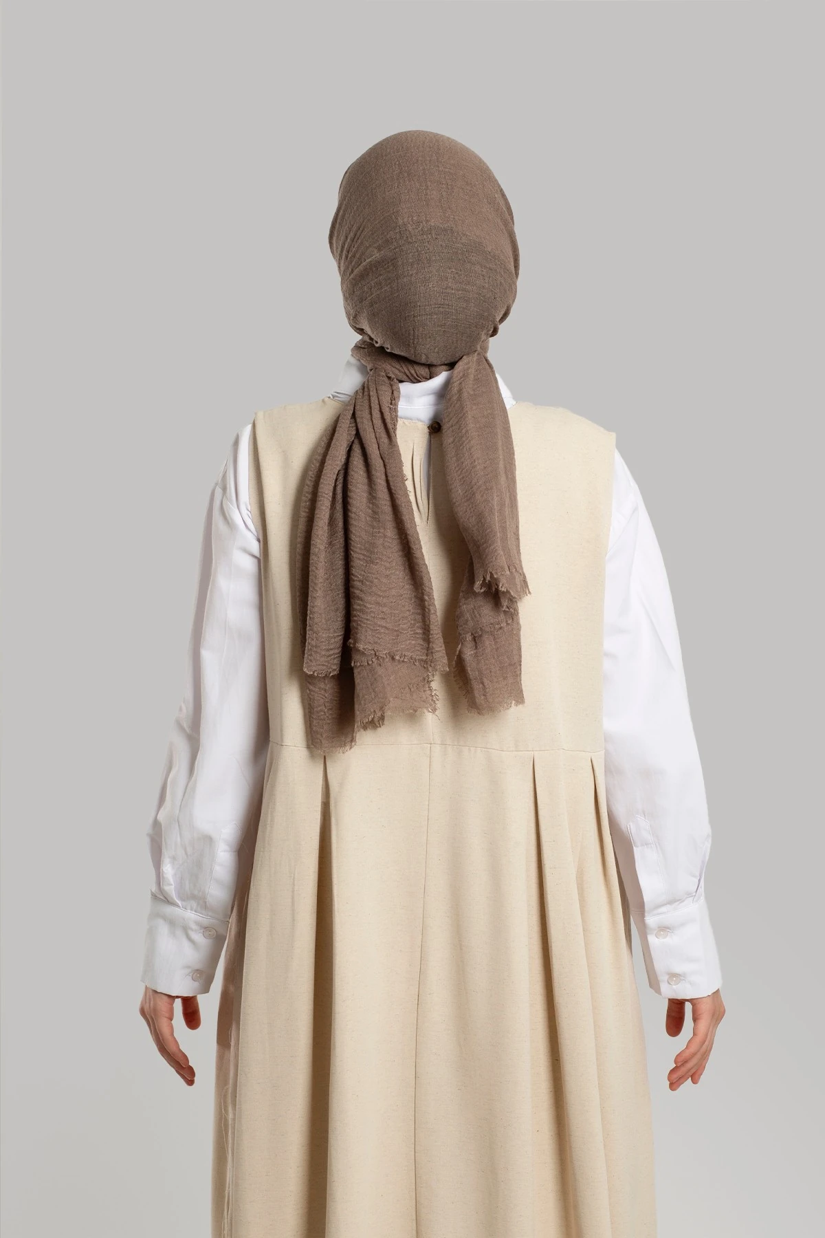 Keten Pile Detaylı Jile Elbise