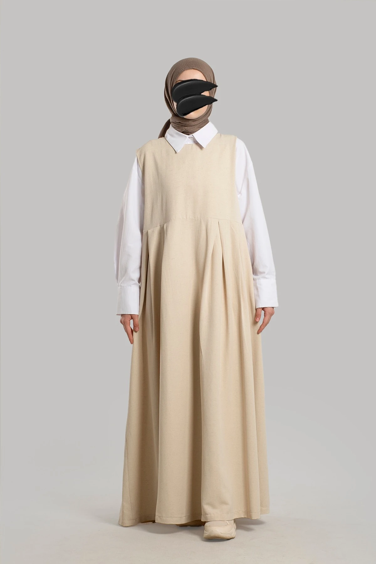 Keten Pile Detaylı Jile Elbise