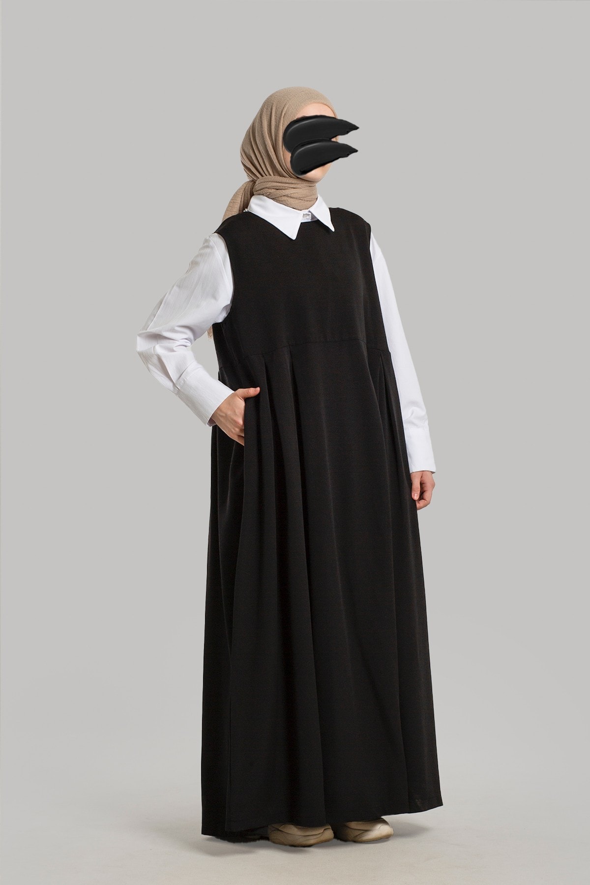 Keten Pile Detaylı Jile Elbise