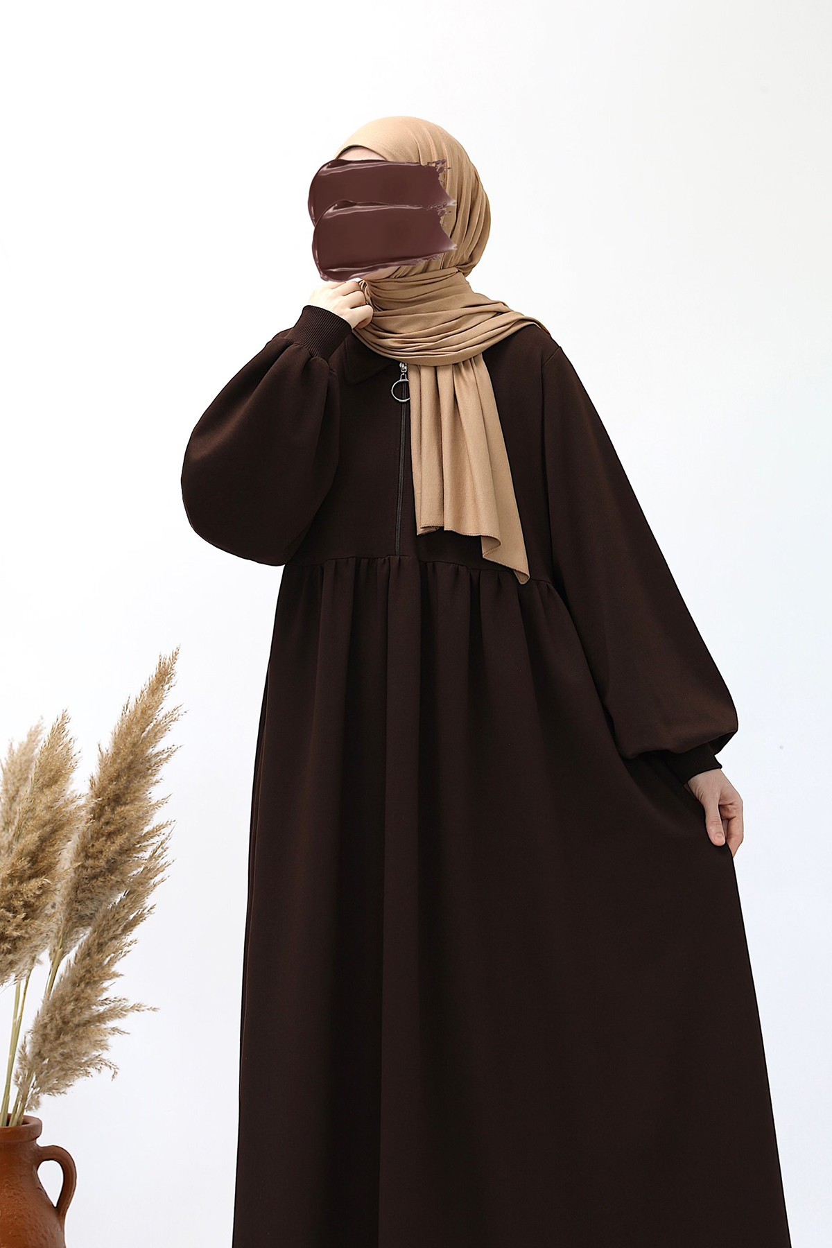 Hijab Sweat Elbise - Acı Kahve
