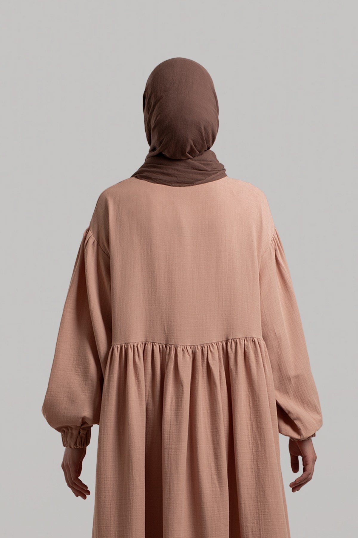 Natural Düğmeli Müslin Elbise