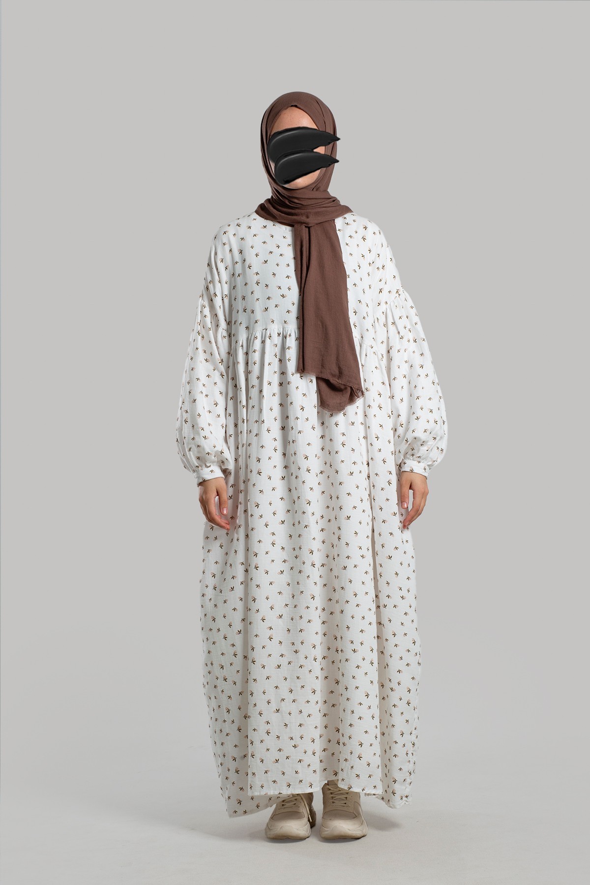 Oversize Çiçekli Müslin Elbise