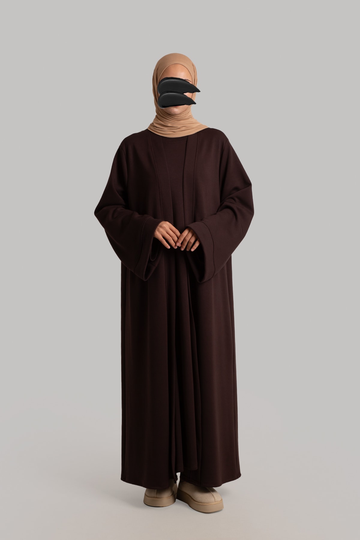 Soft Abaya Takım - Kızıl Kahve