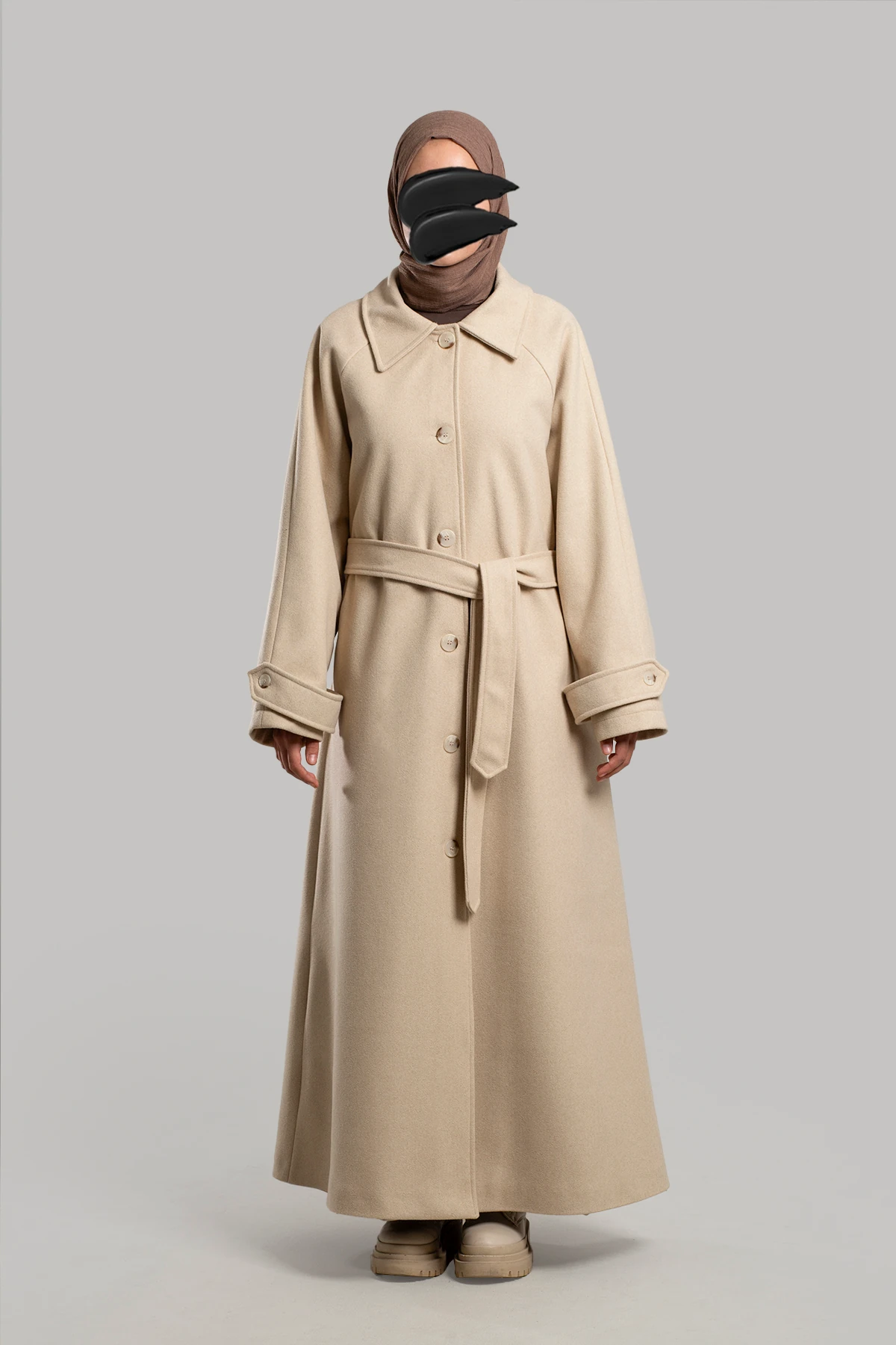 Düğmeli Tam Boy Kaşe Kaban