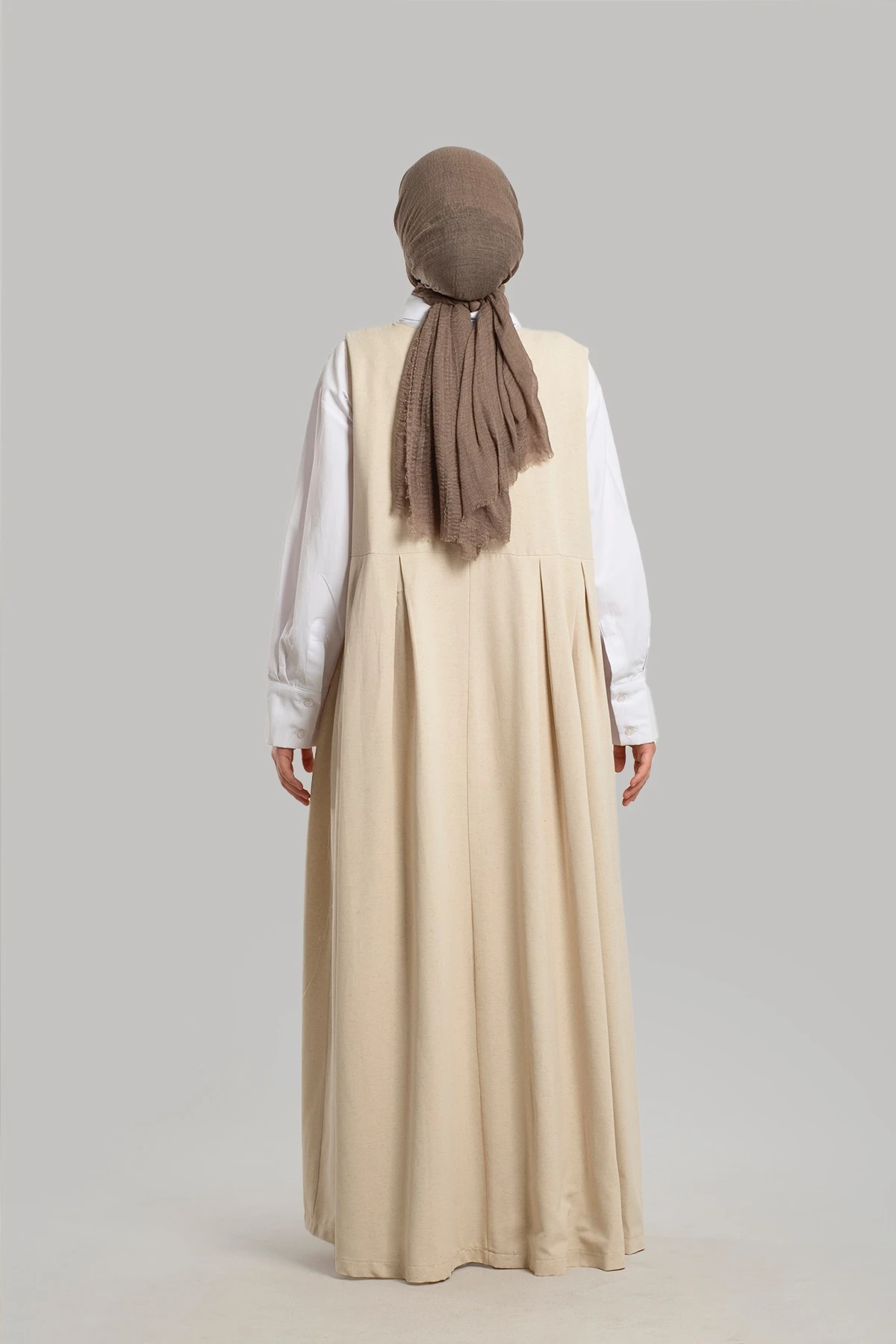 Keten Pile Detaylı Jile Elbise