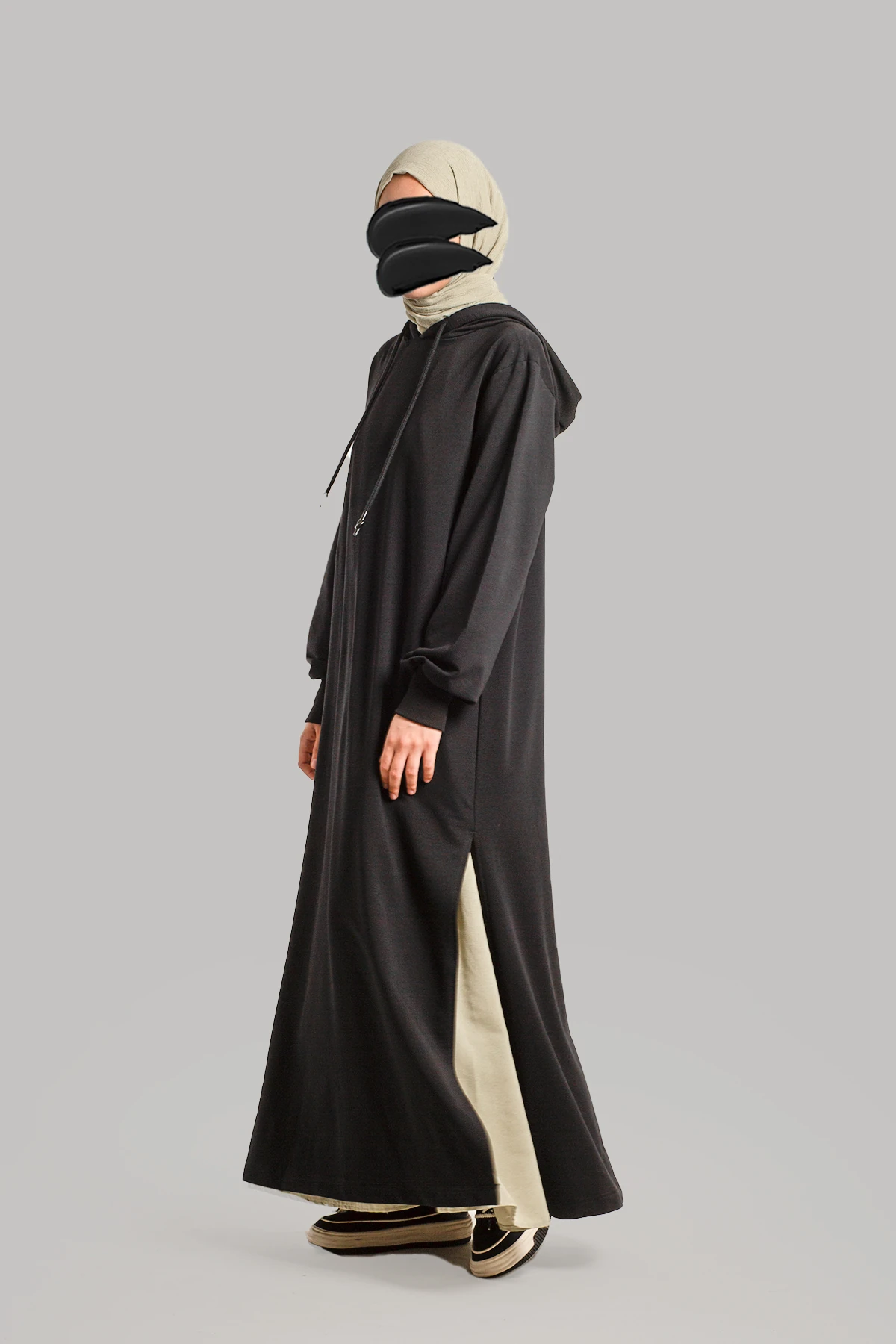 Düz Kapşonlu Pamuklu Elbise