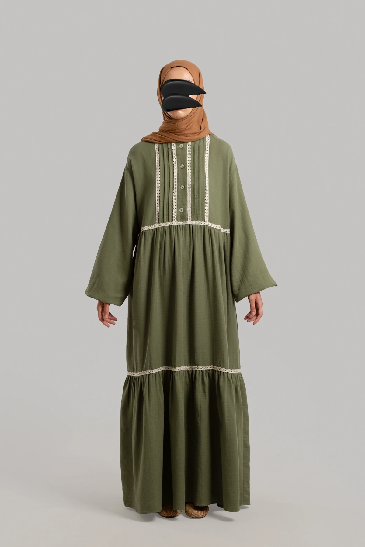 Güpür Detaylı Müslin Elbise