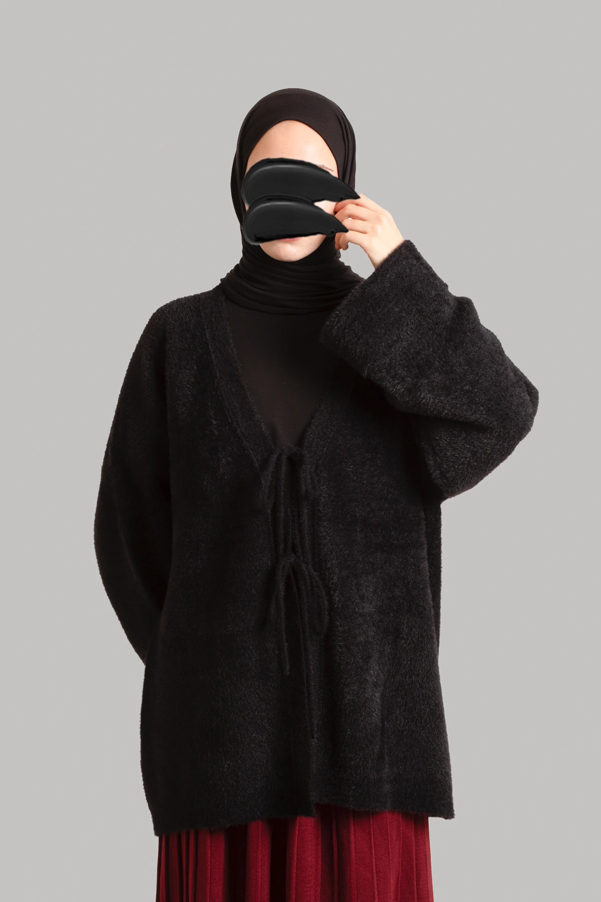 Triko Bağlamalı Hırka - Siyah