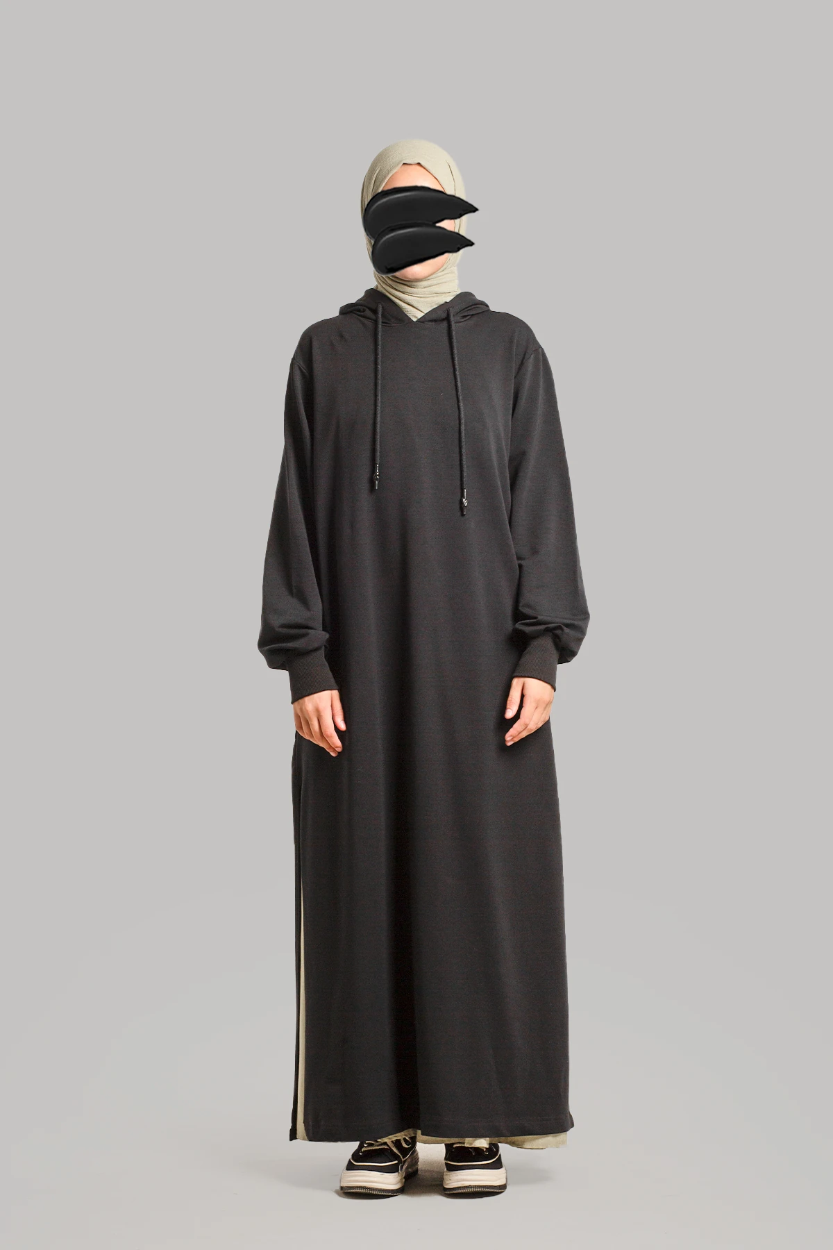 Düz Kapşonlu Pamuklu Elbise