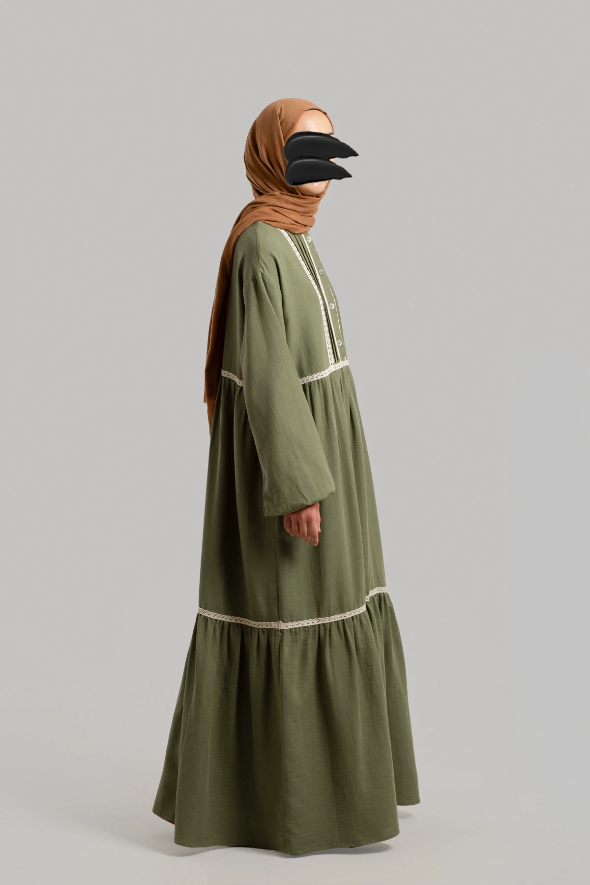 Güpür Detaylı Müslin Elbise