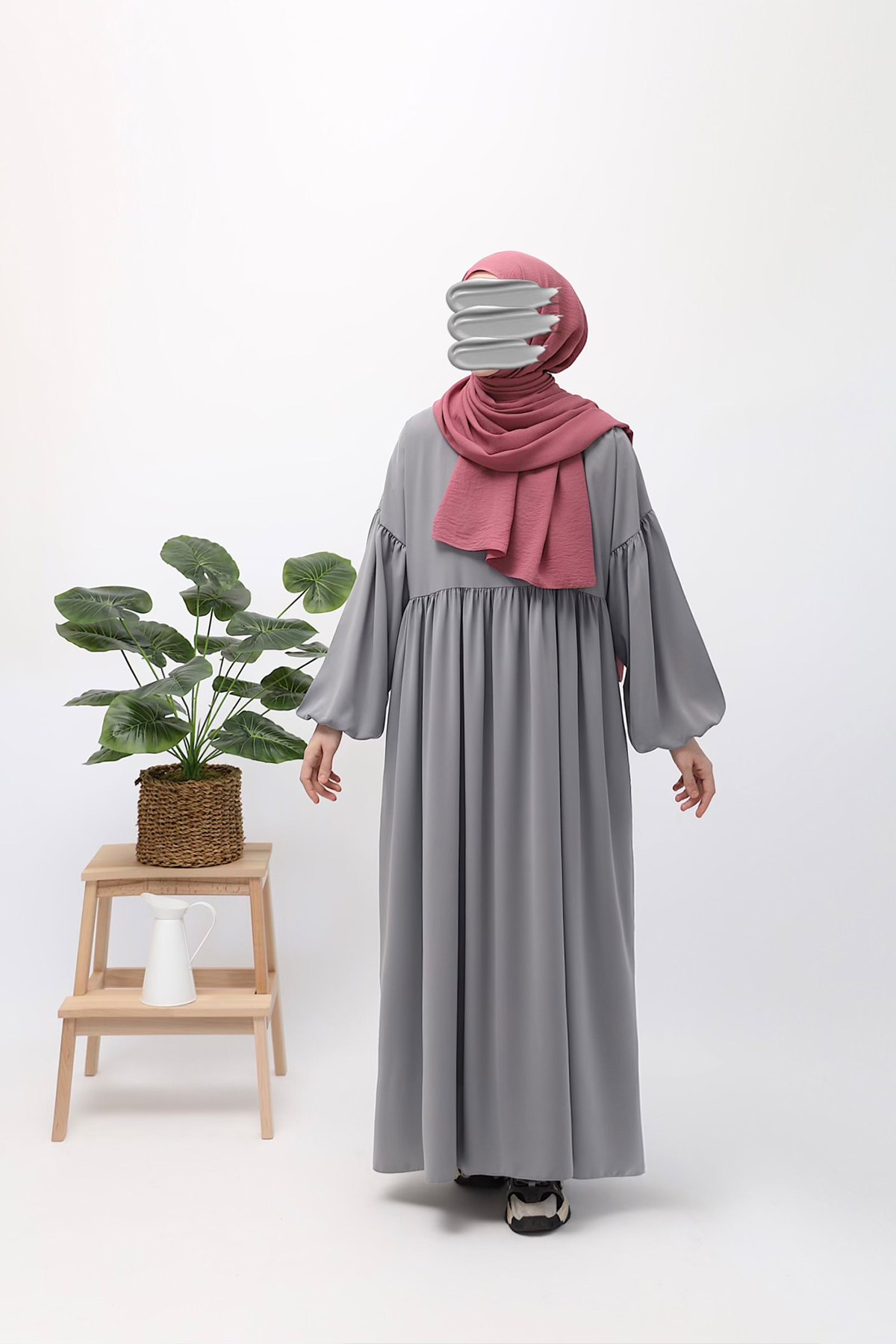 Hijab Elbise Ferace - Gri