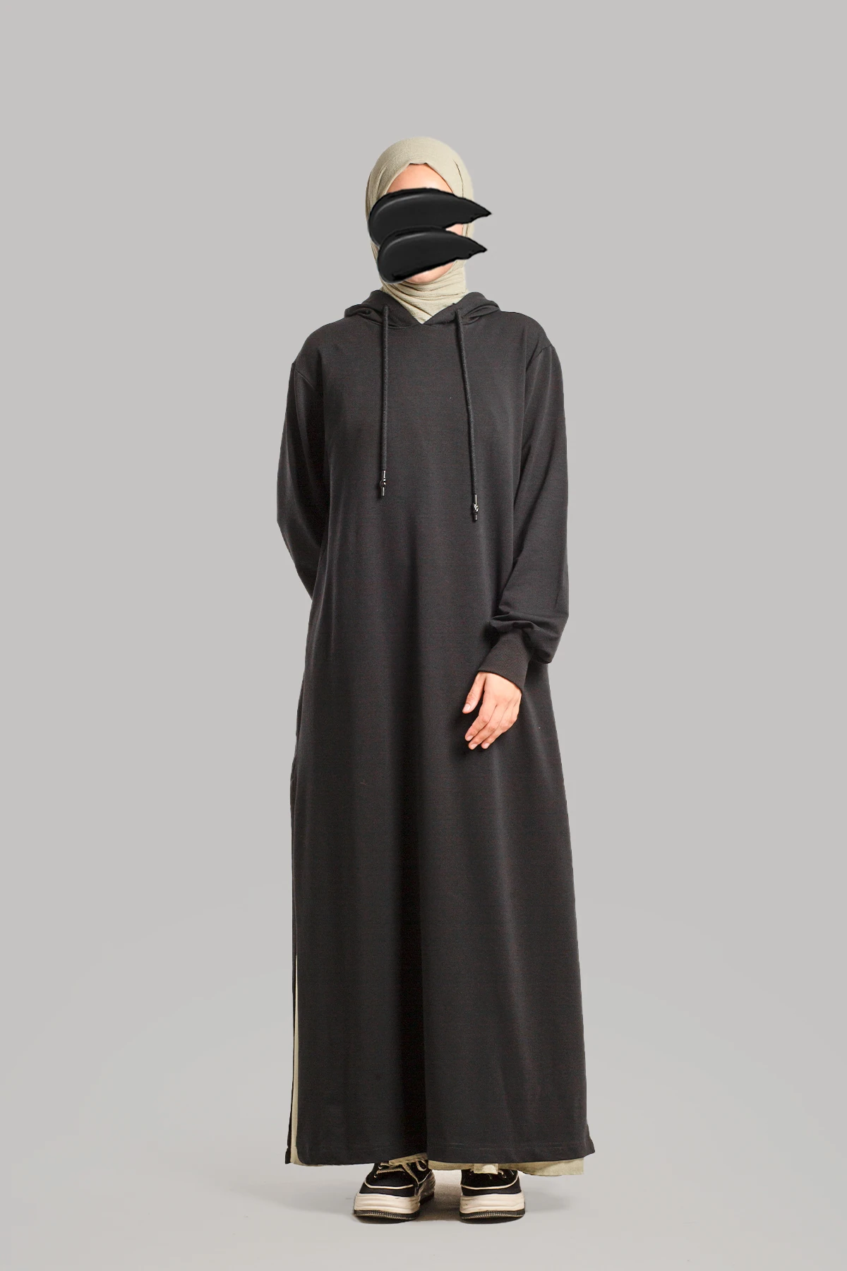 Düz Kapşonlu Pamuklu Elbise