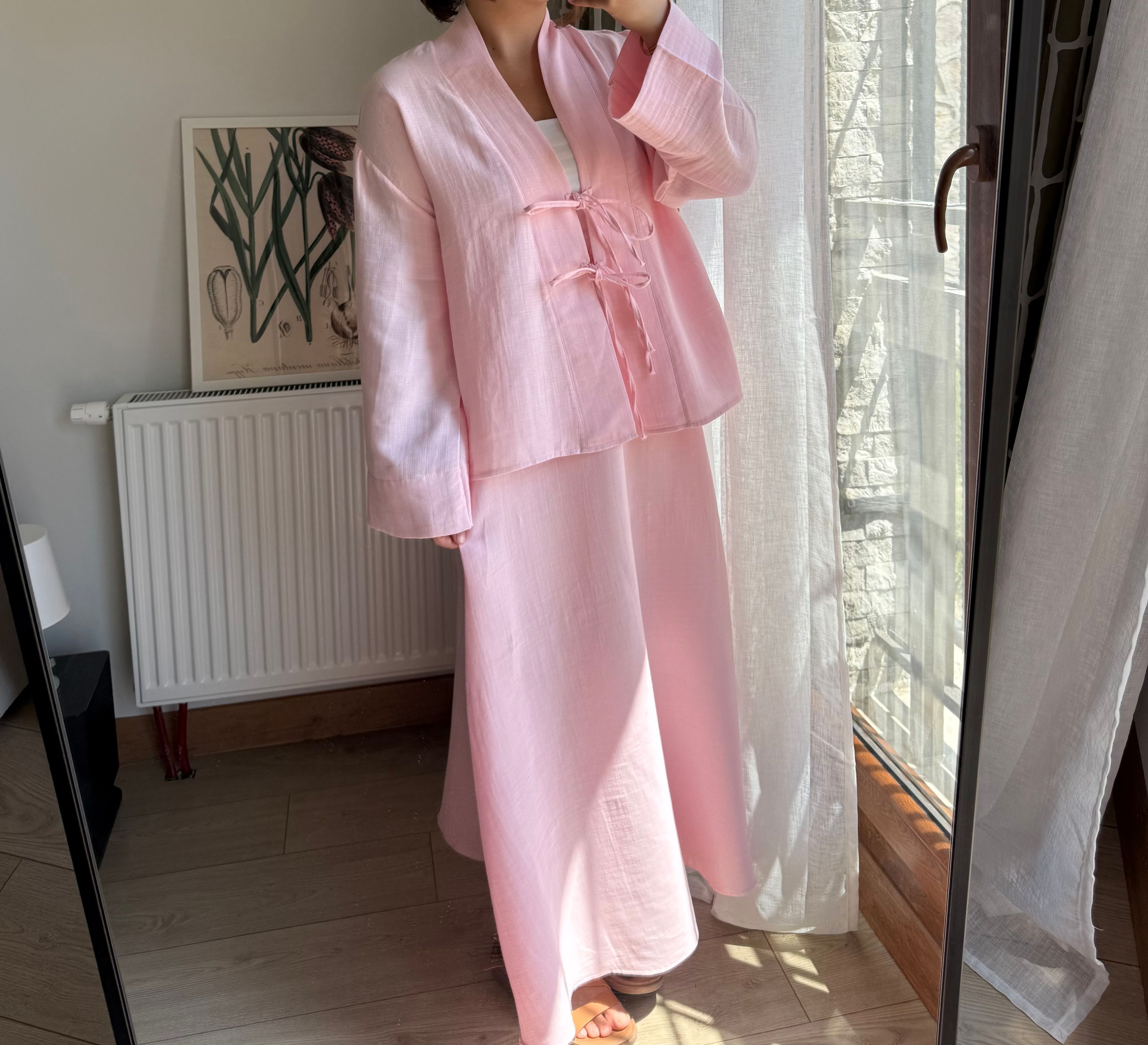 Bebek pembesi müslin etek kimono takım