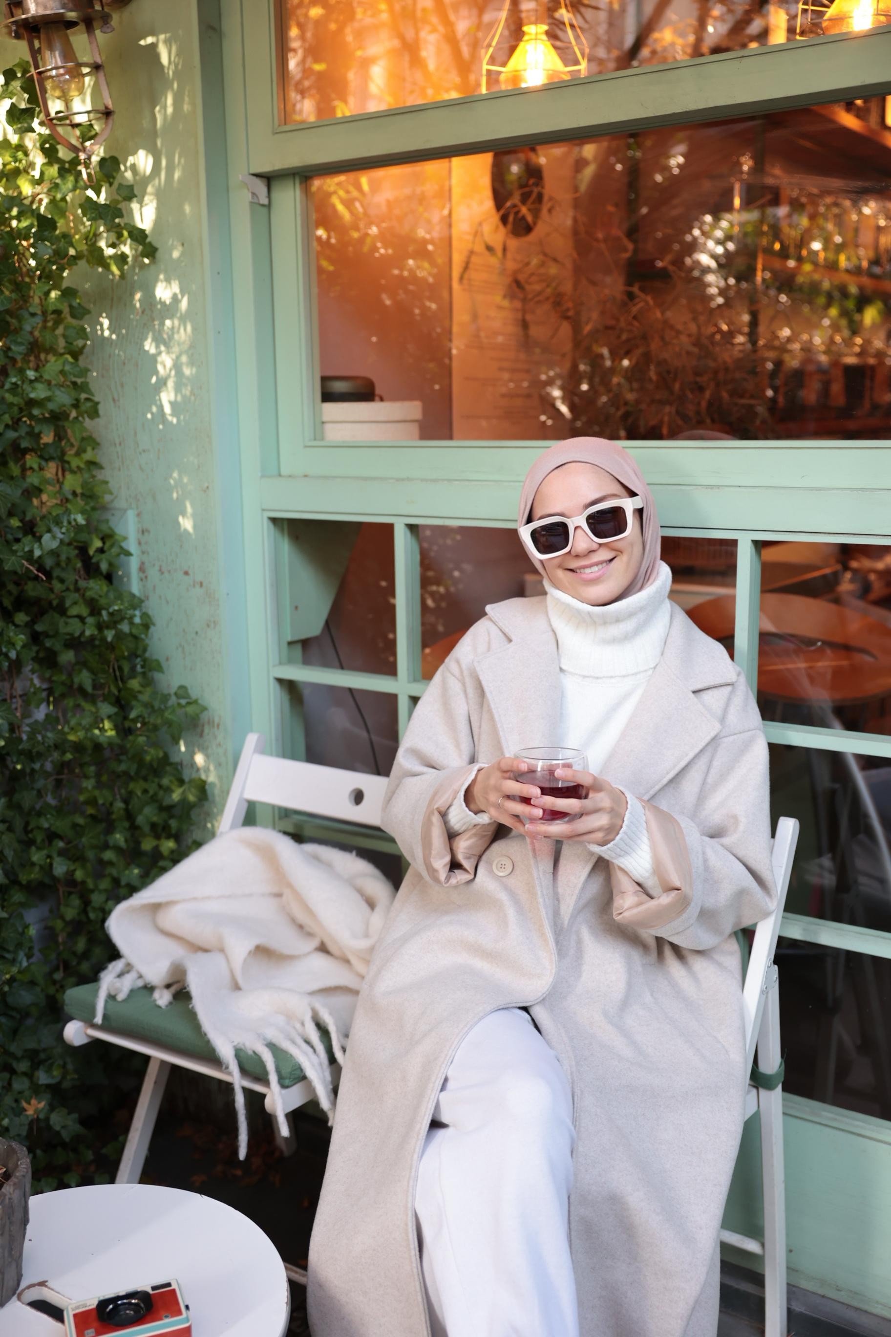 Bej Oversize Kaşe Kaban