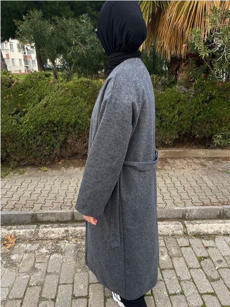 Gri Uzun Kaşe Kaban