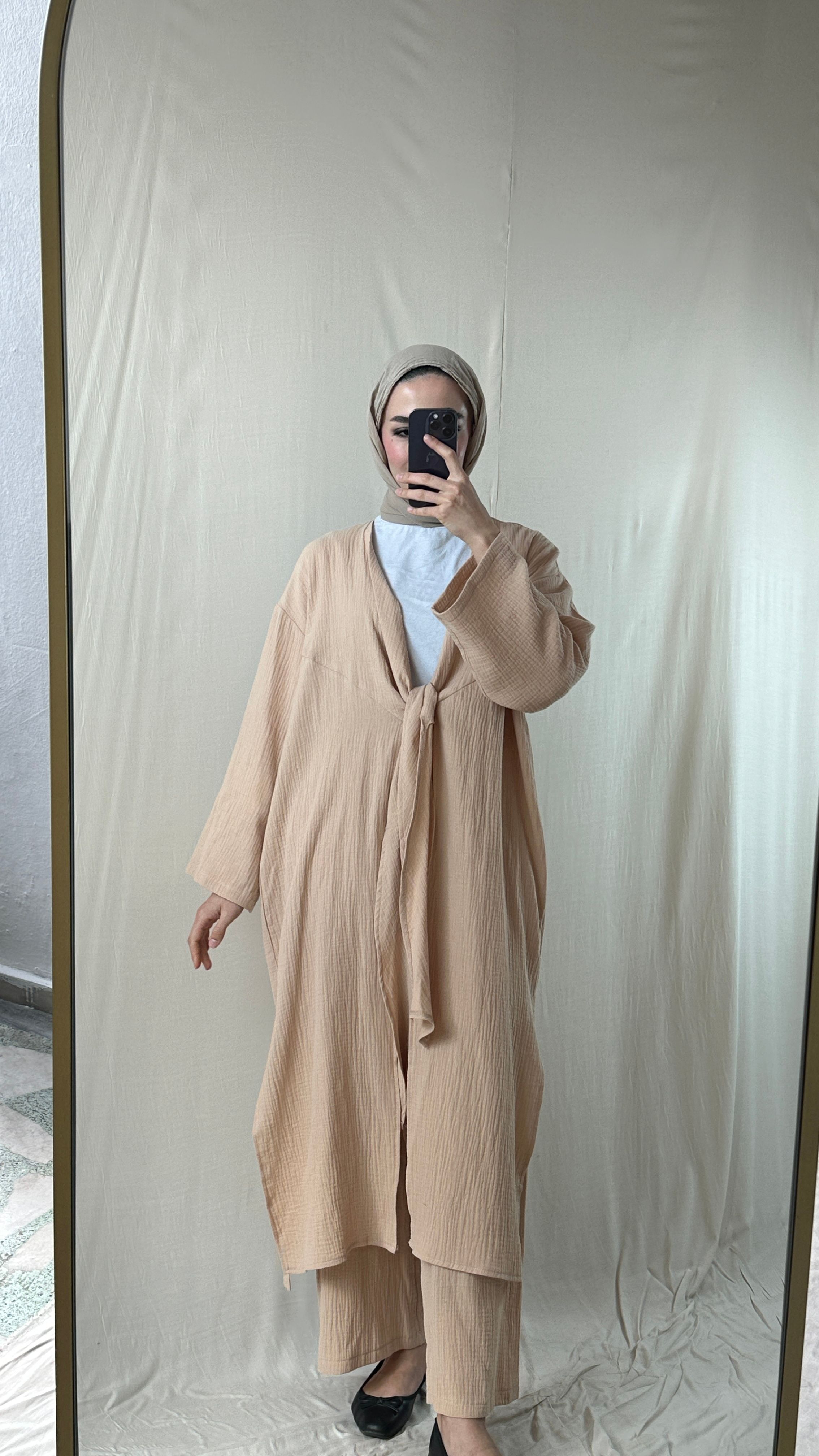 Soft Bej Müslin Kimono Takım