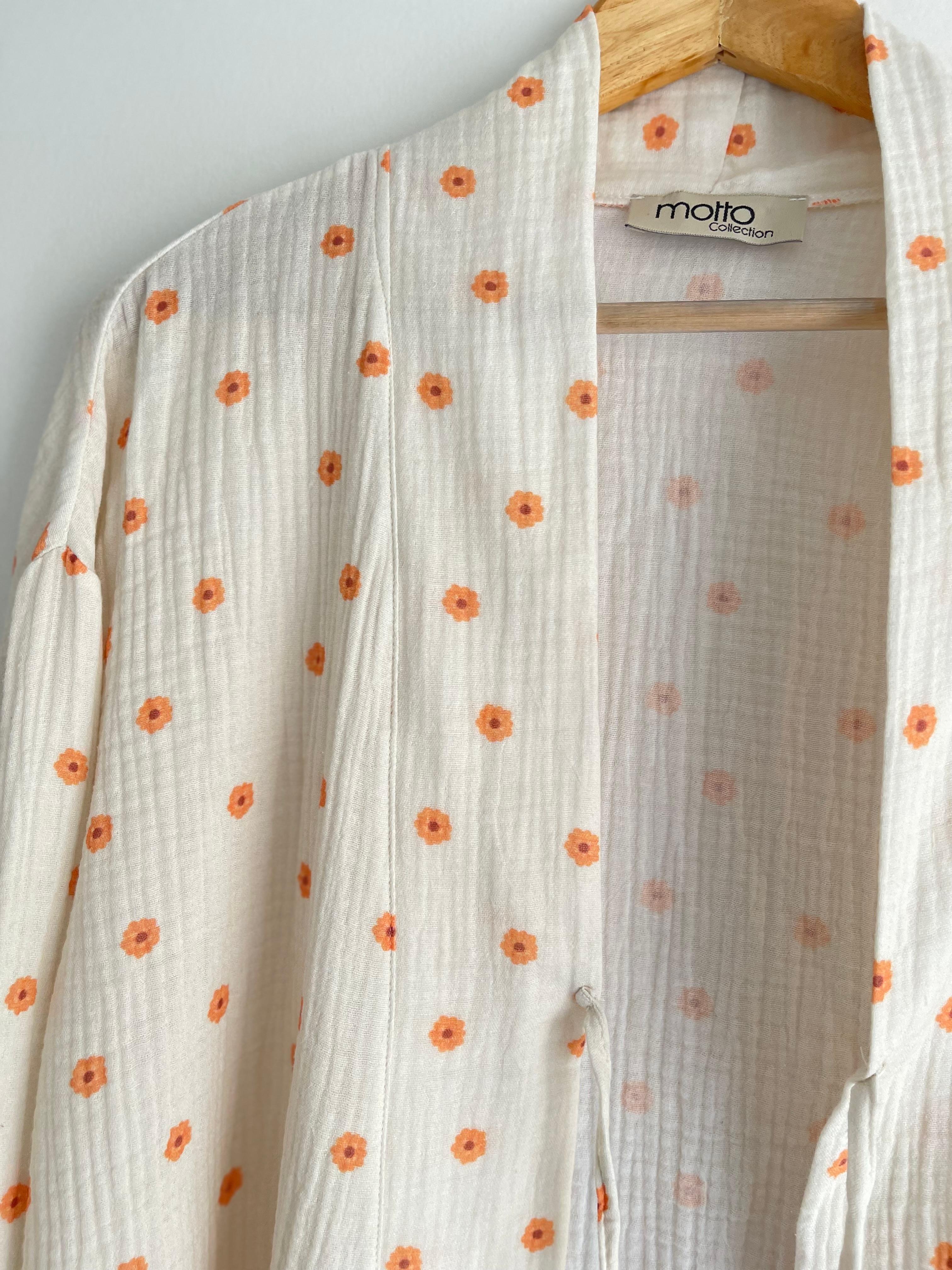Turunç Çiçekli Müslin Kimono