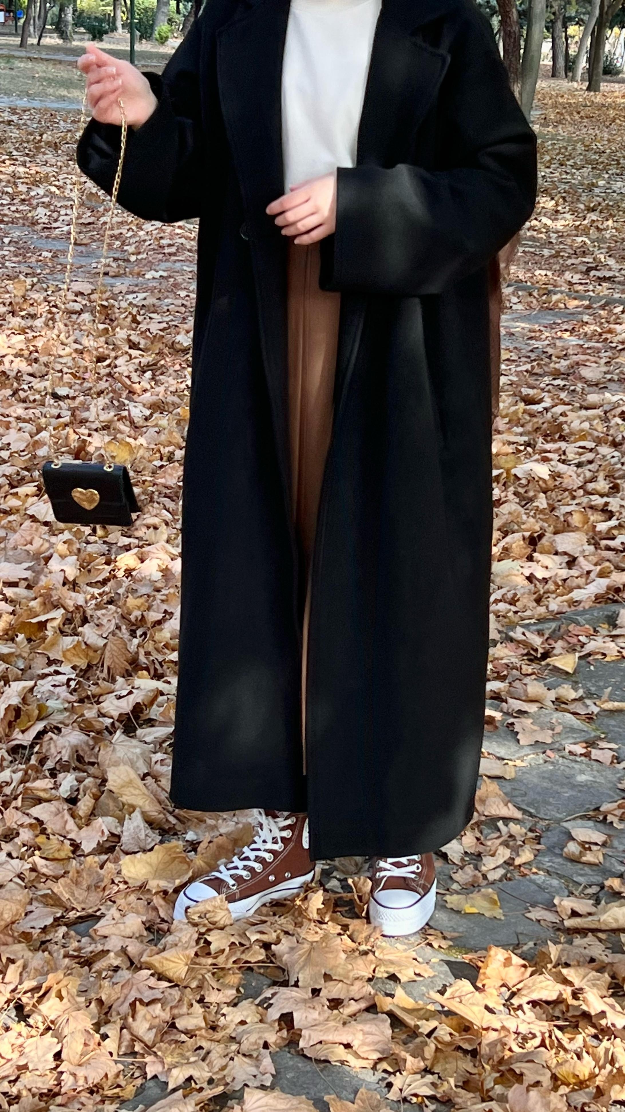 Siyah Oversize Kaşe Kaban