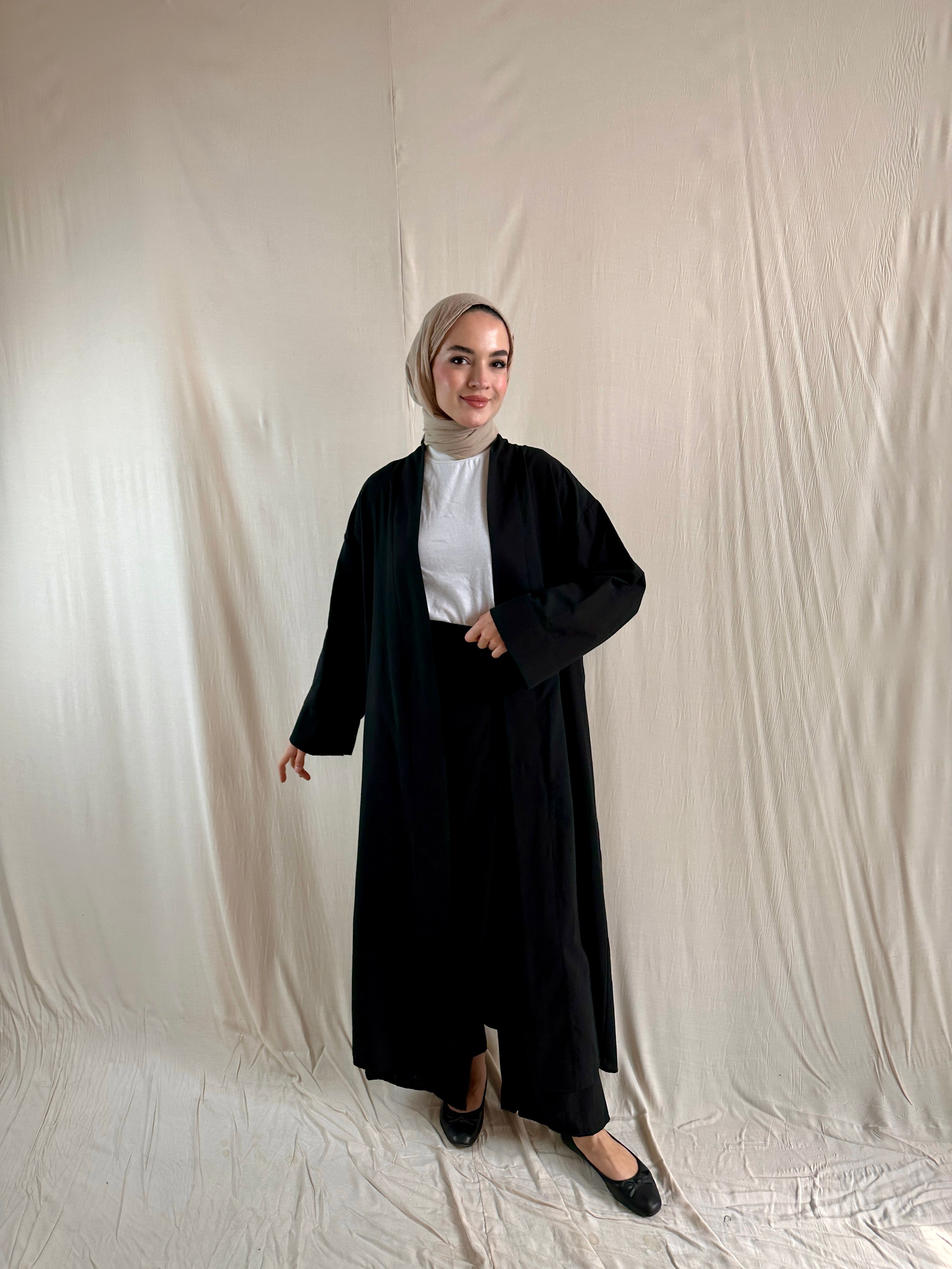 Siyah Keten Pantolon Etek