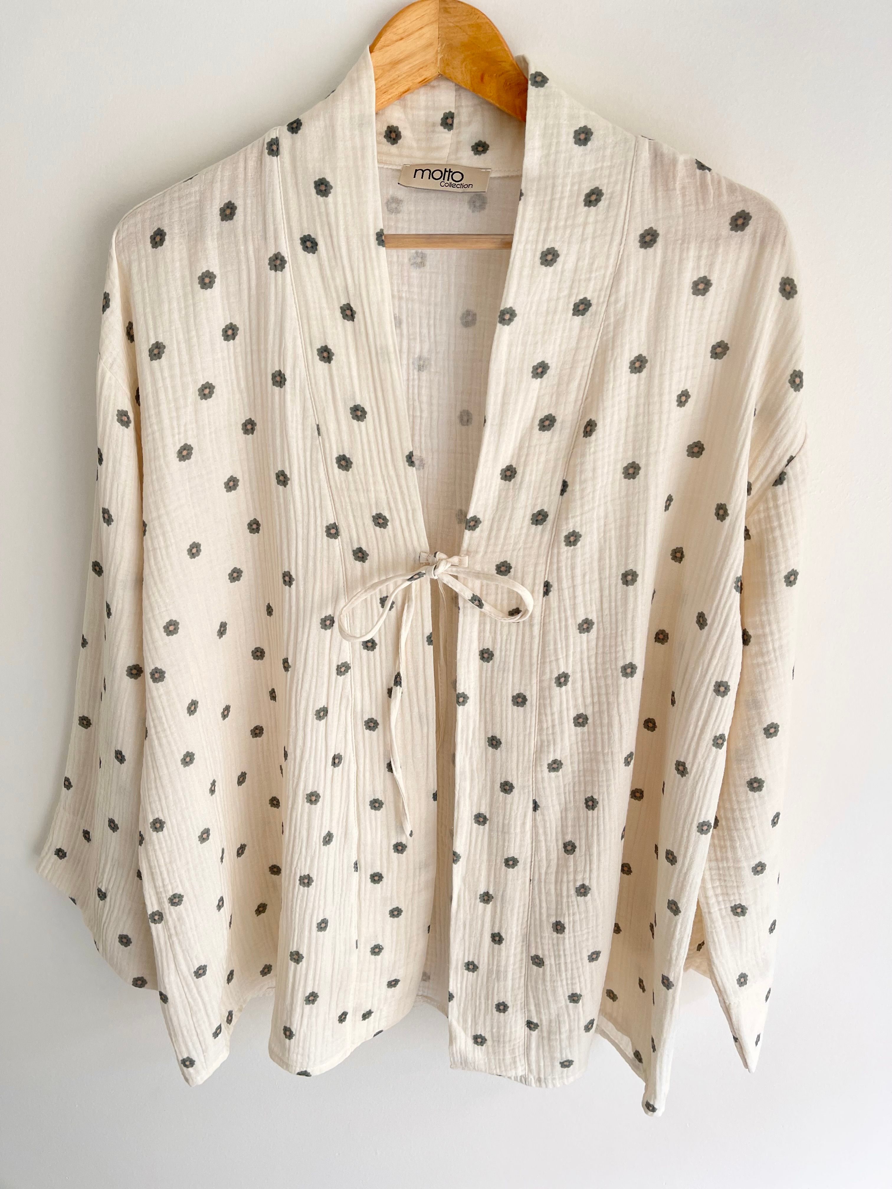 Haki Çiçekli Müslin Kimono