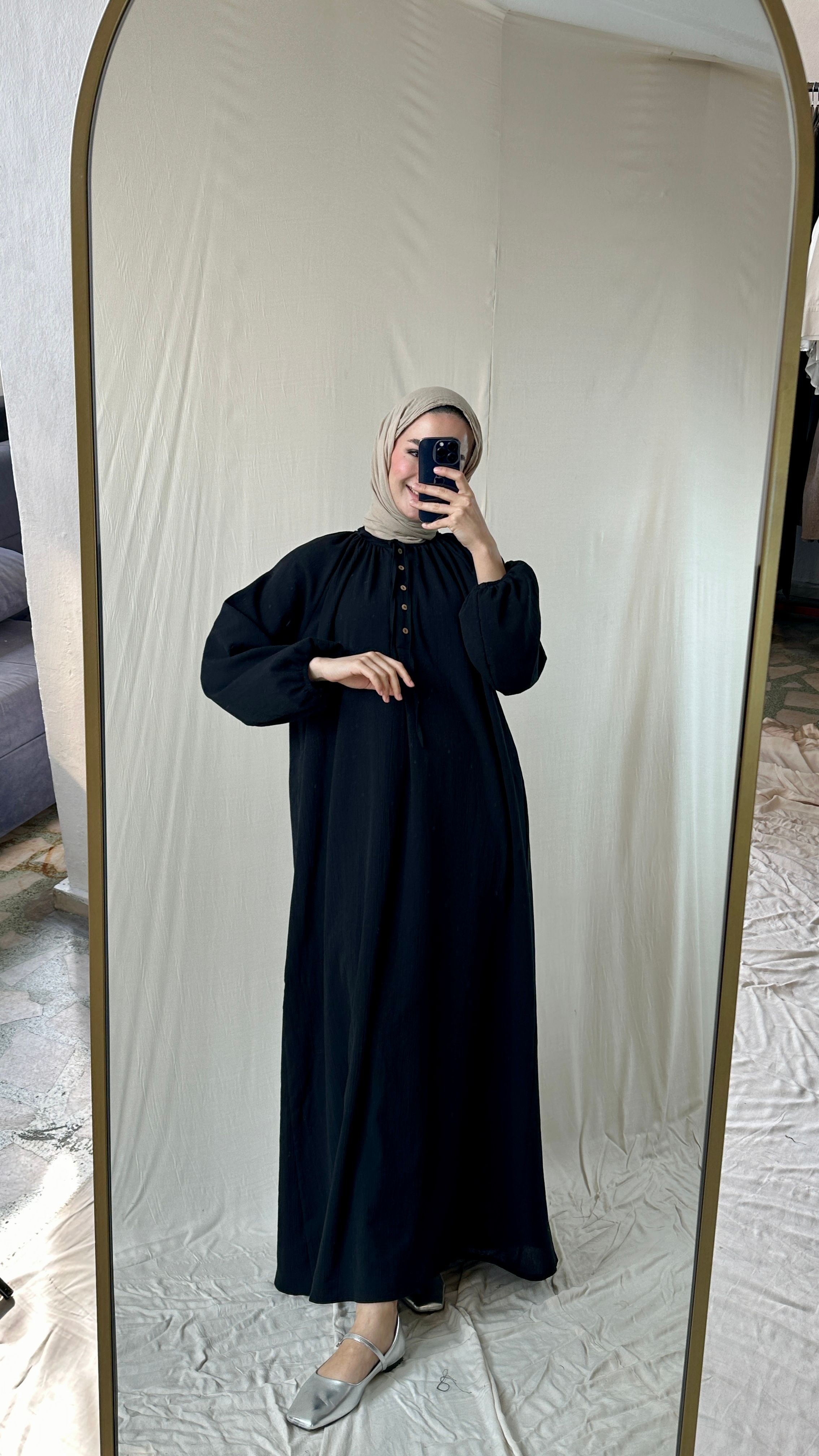 Siyah Oversize Şile Bezi Elbise 