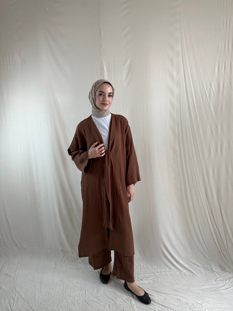 Kahve Müslin Kimono Takım