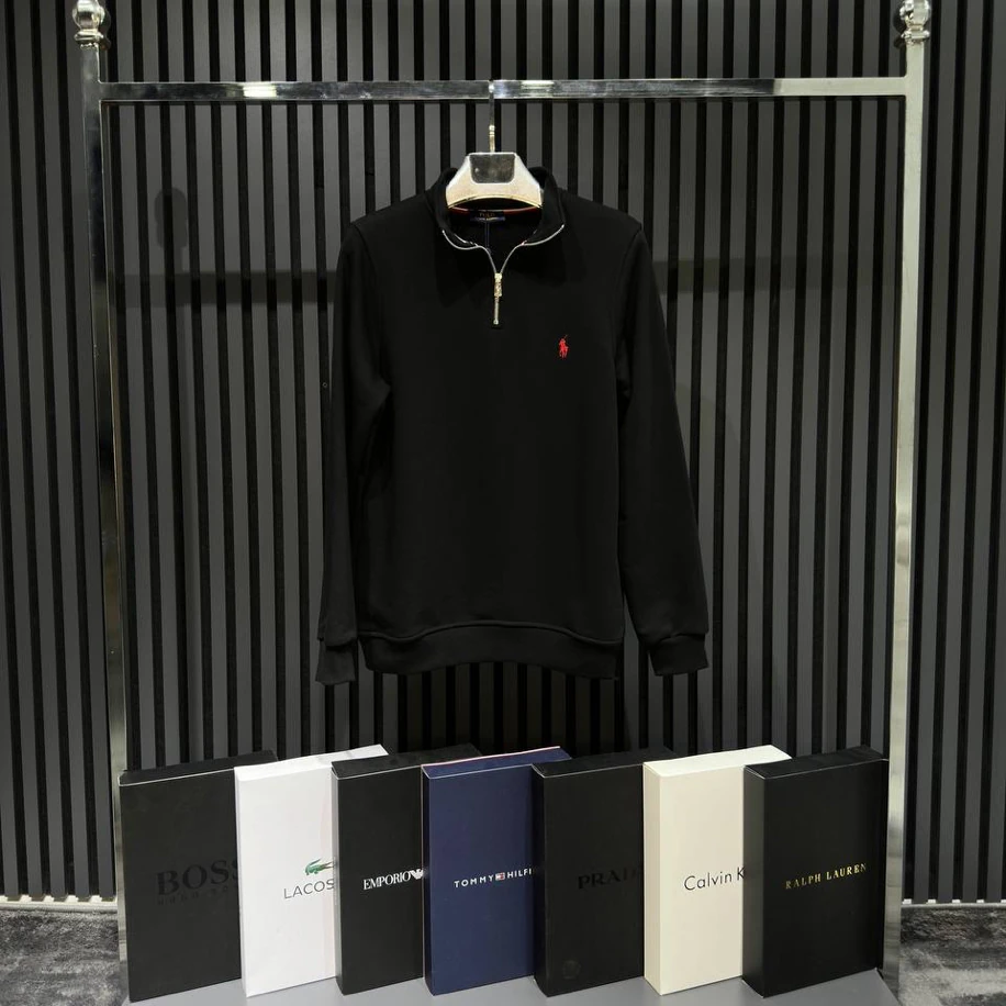 POLO SİYAH PREMİUM YARIM FERMUARLI SWEATSHİRT