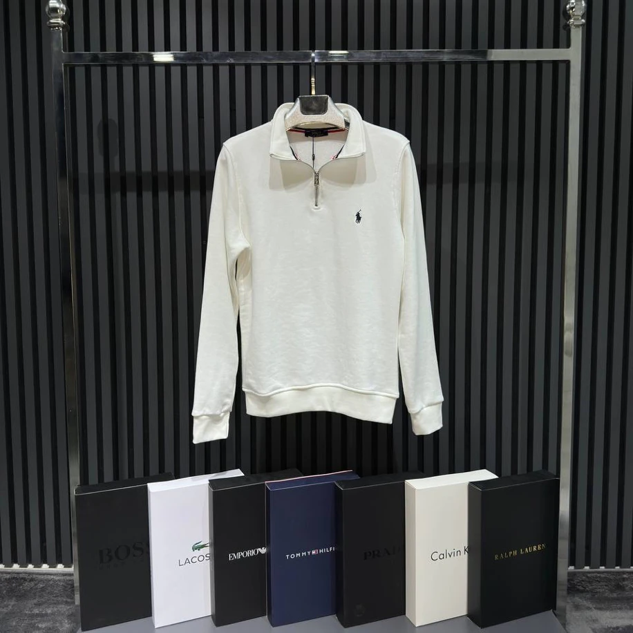 POLO BEYAZ PREMİUM YARIM FERMUARLI SWEATSHİRT