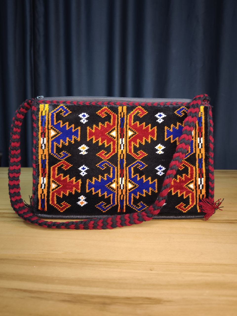 İpek Dokuma Türkmen Çitme Motifli Etnik Omuz Çantası