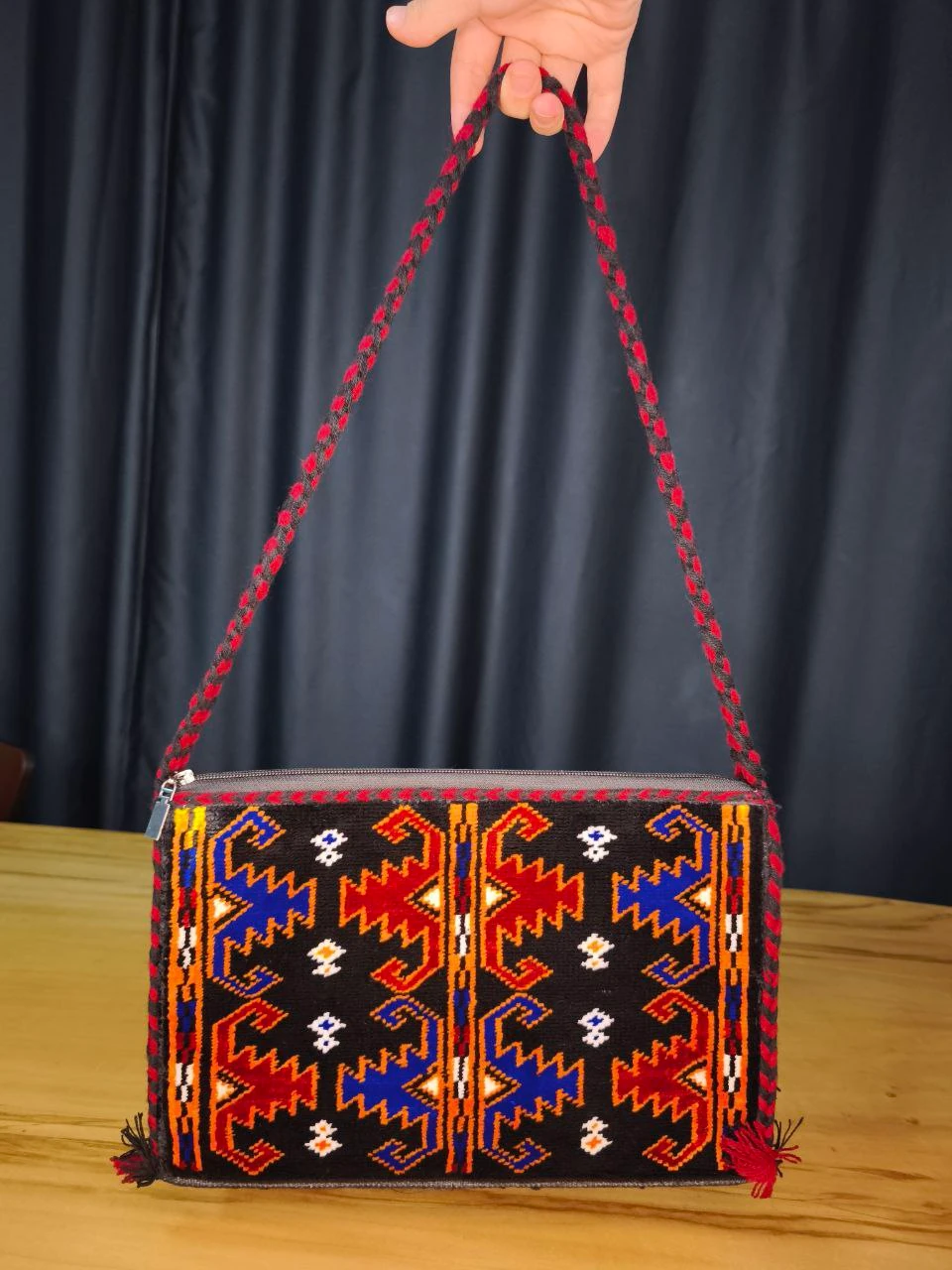 İpek Dokuma Türkmen Çitme Motifli Etnik Omuz Çantası
